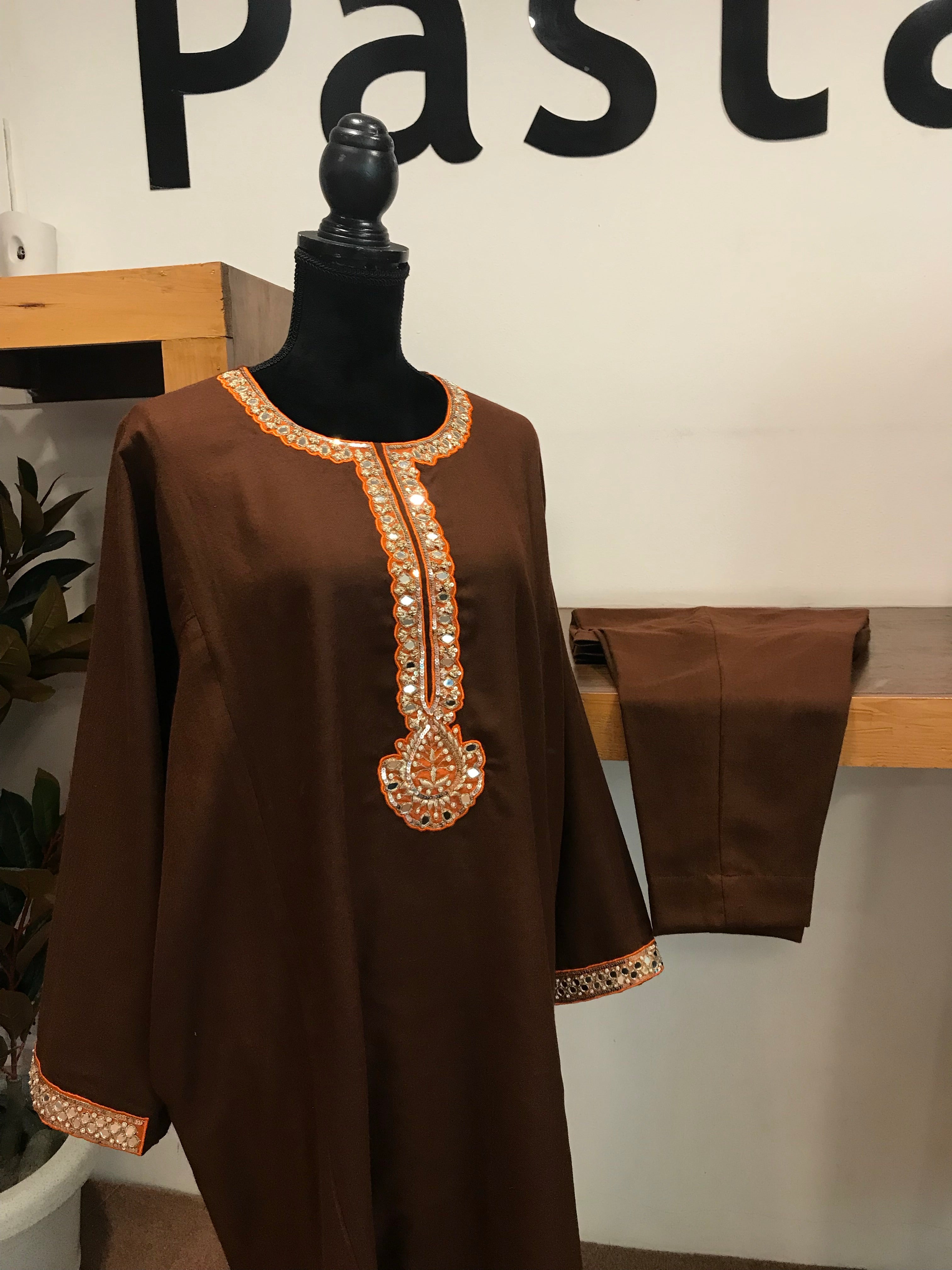 Pure pashmina and pure wool blend pheran set 2pc stitched With mirror embroidery PWB139