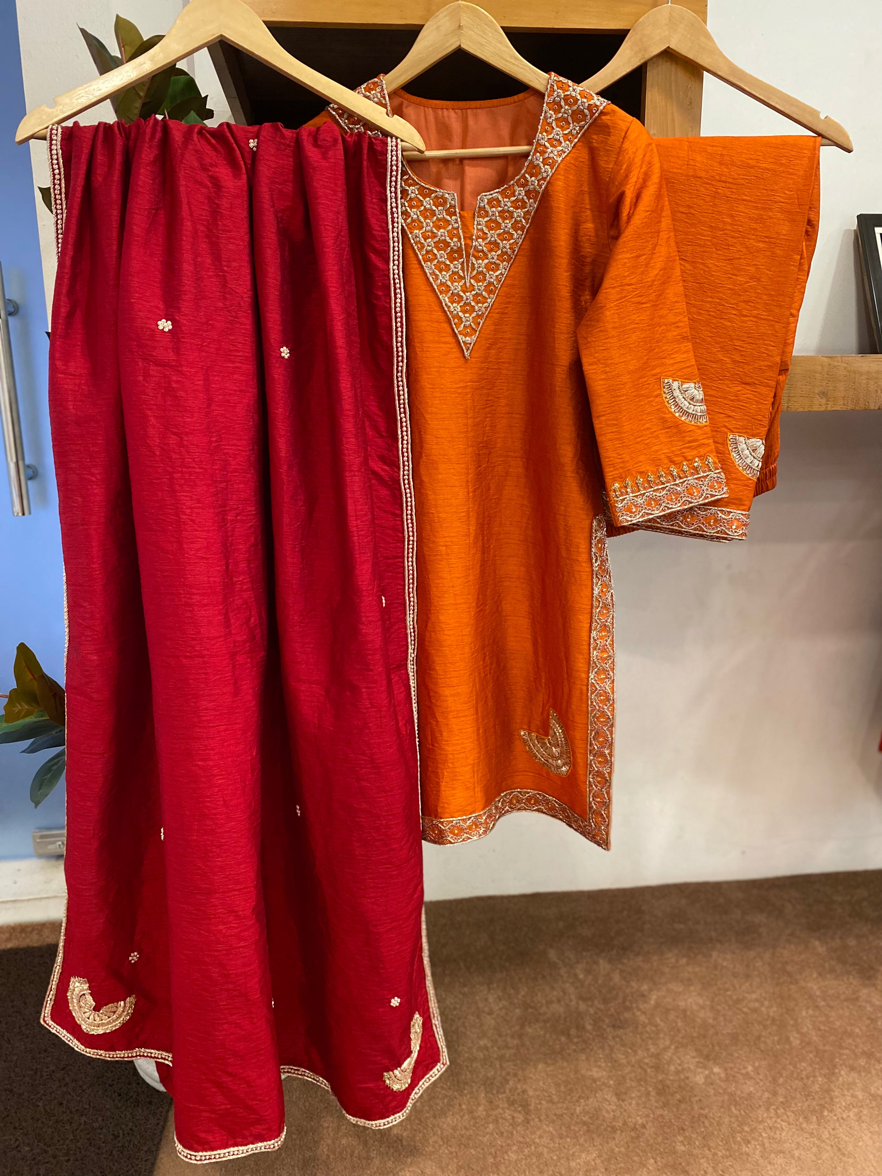 Rust and Reddish Maroon Handcrafted suit 3pc stitched
