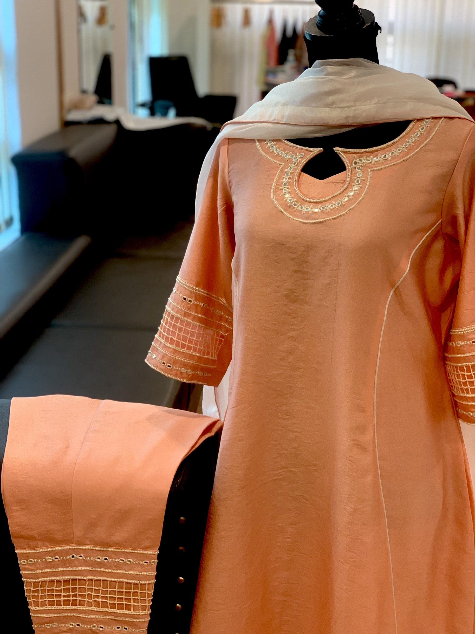 Pure Raw silk 3pc dress stitched