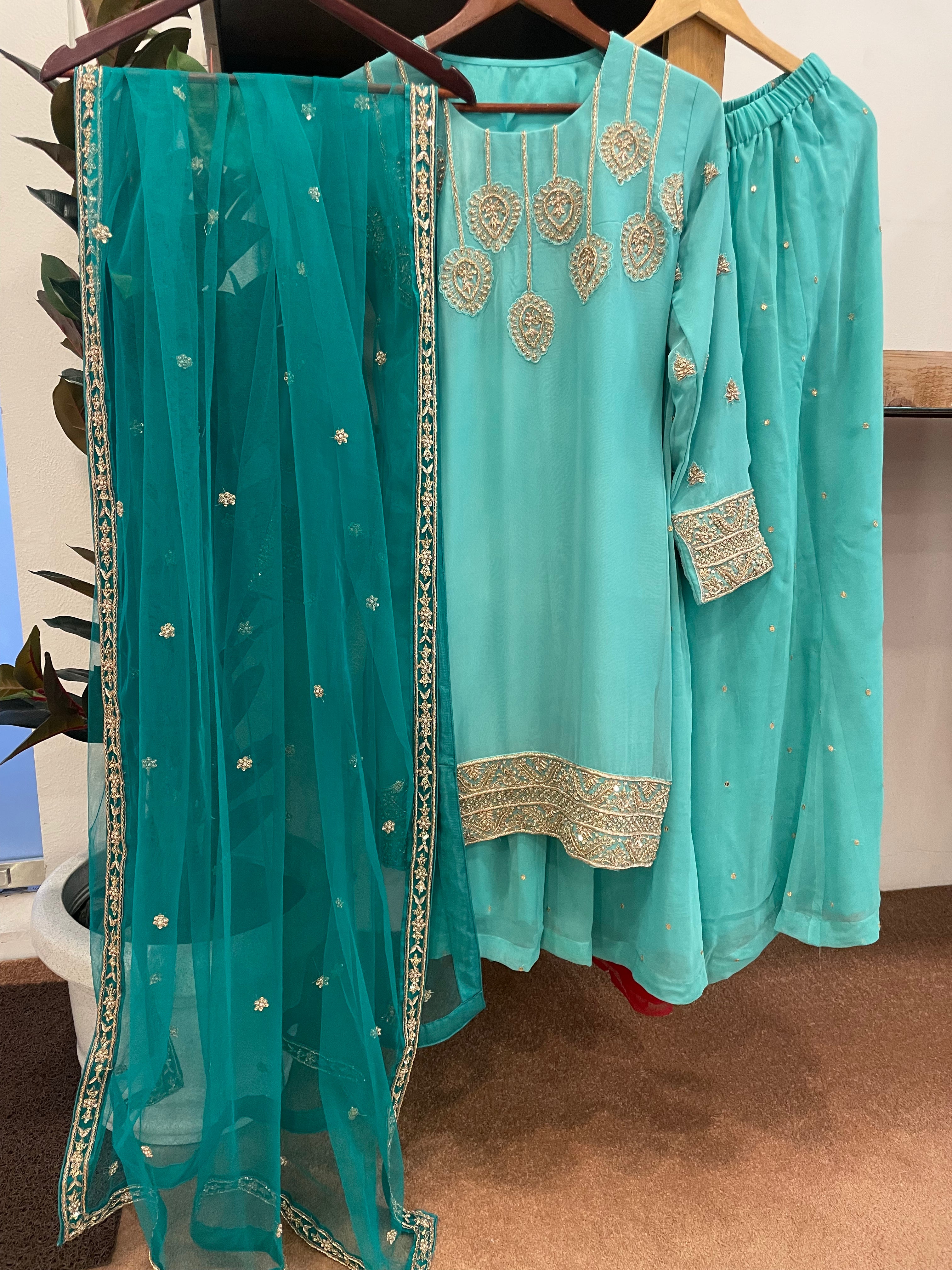 Hand embroidered sharara dress