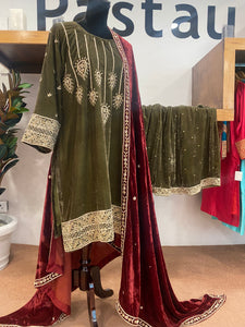 Hand embroidered Sharara Velvet Dress