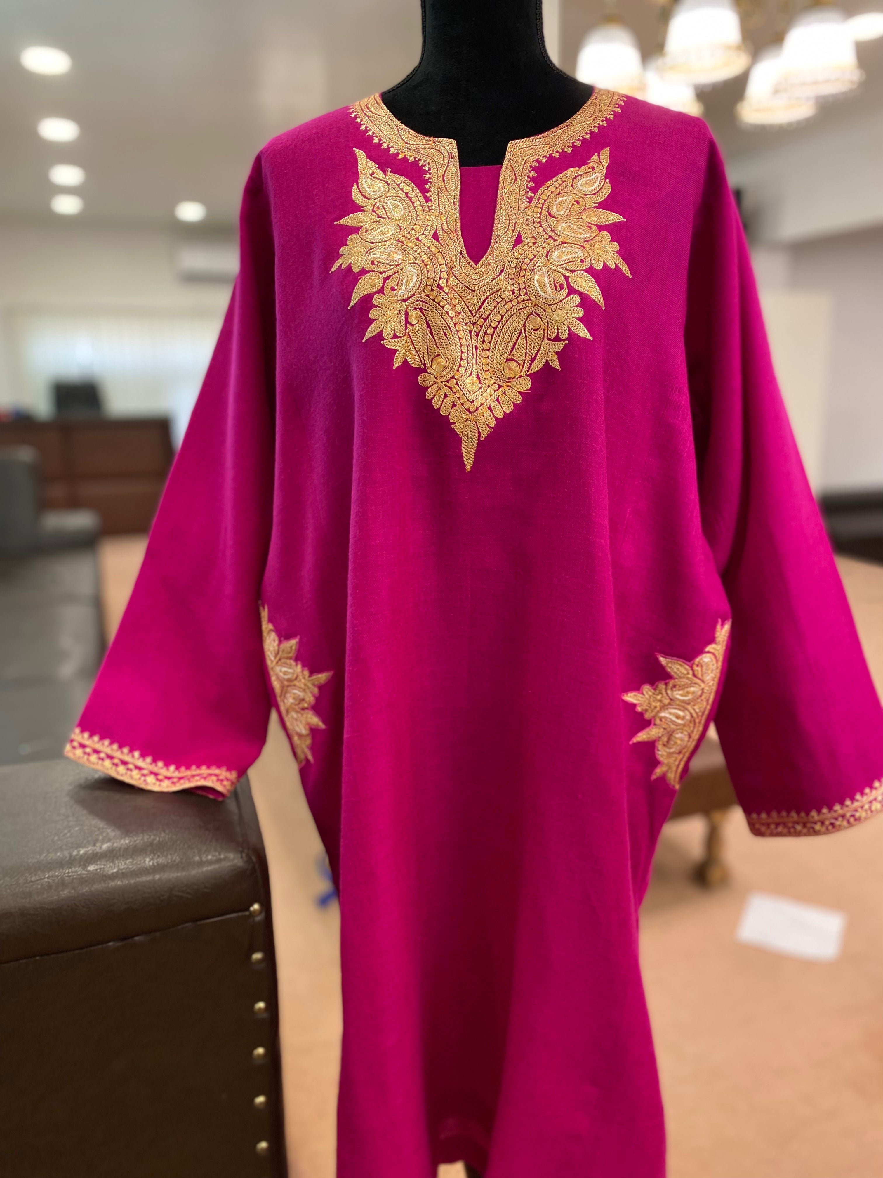 Pure pashmina blend pheran  with hand Tilla pwb214