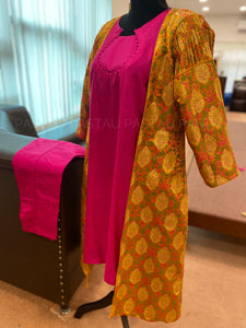Kimkhab Jacket paired with pure silk kurta set