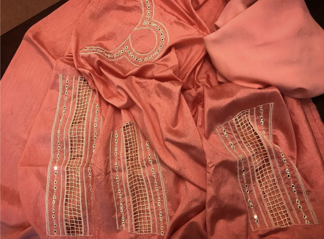 Hand embroidered suit unstitched - Pastau