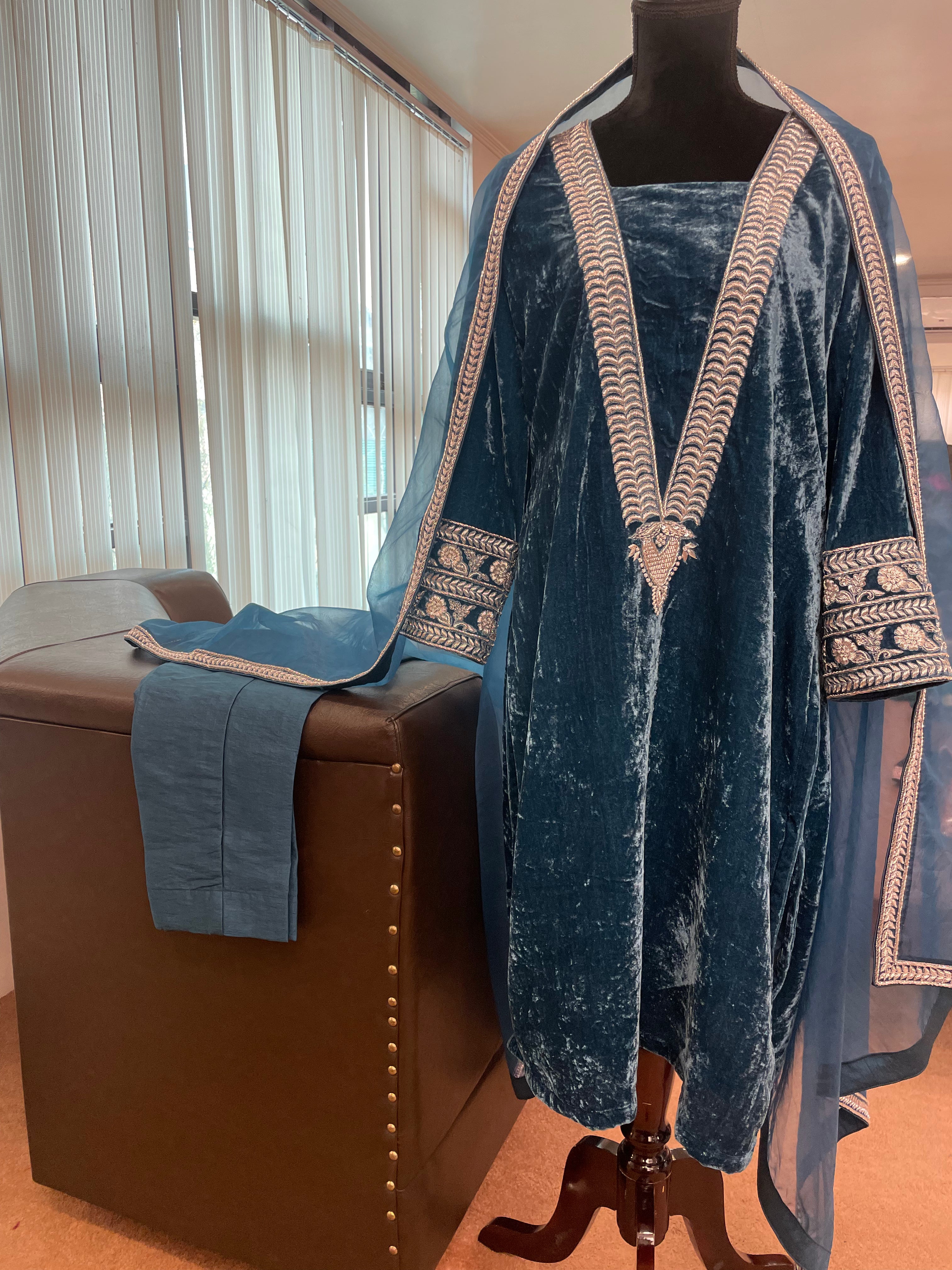 Velvet handembroidered dress 3 piece