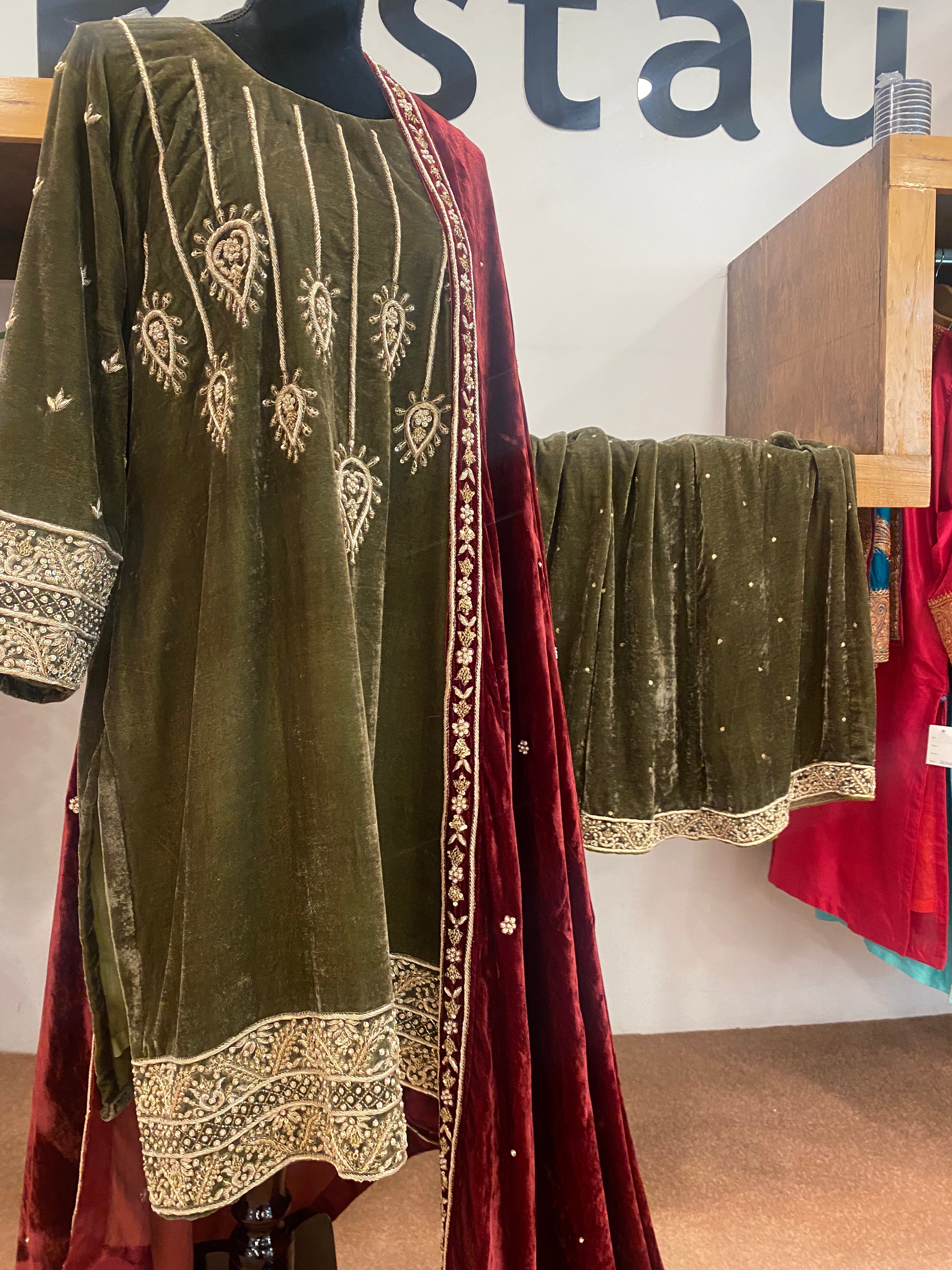 Hand embroidered Sharara Velvet Dress