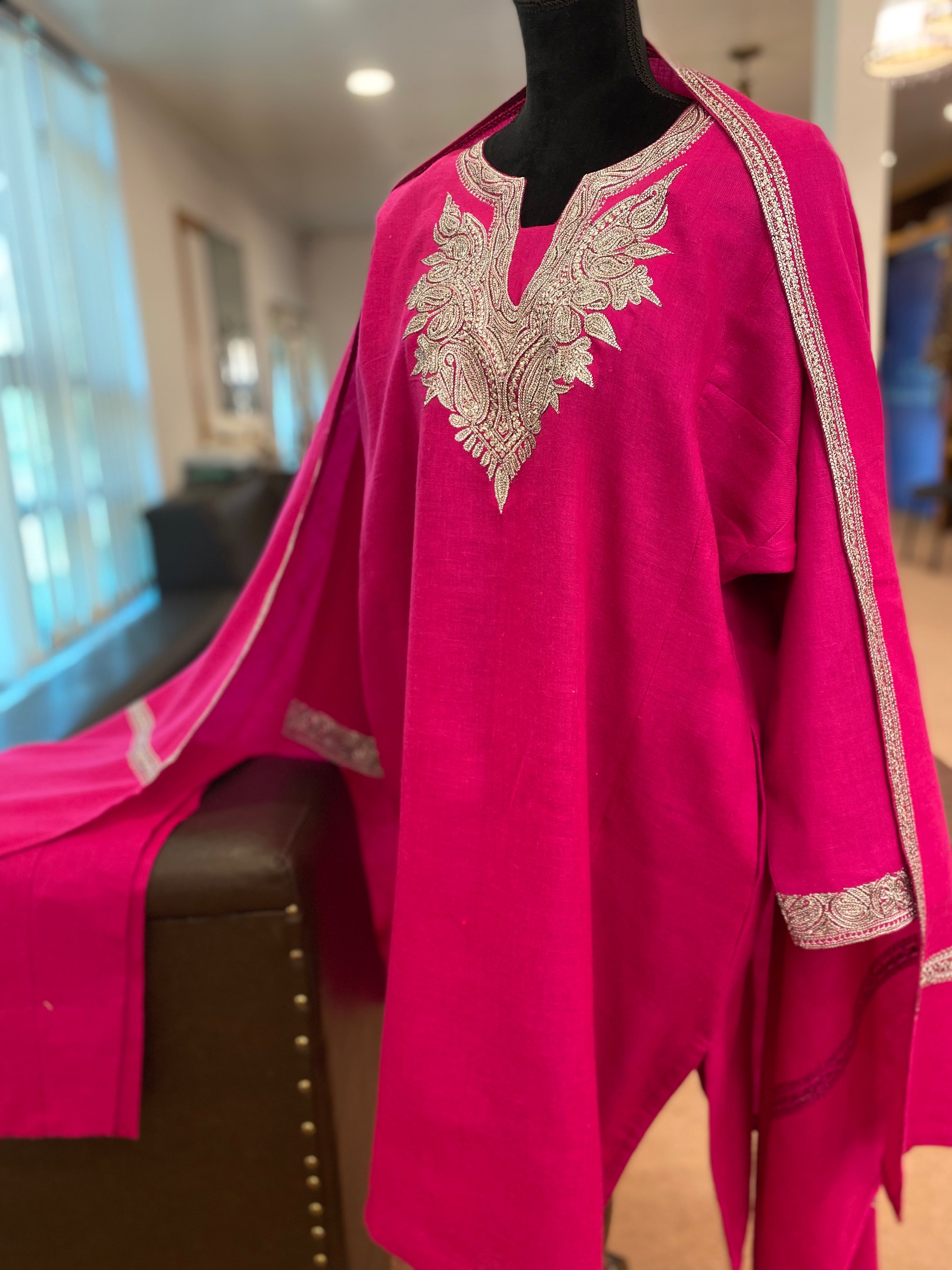 Pure pashmina blend pheran set with hand tilla