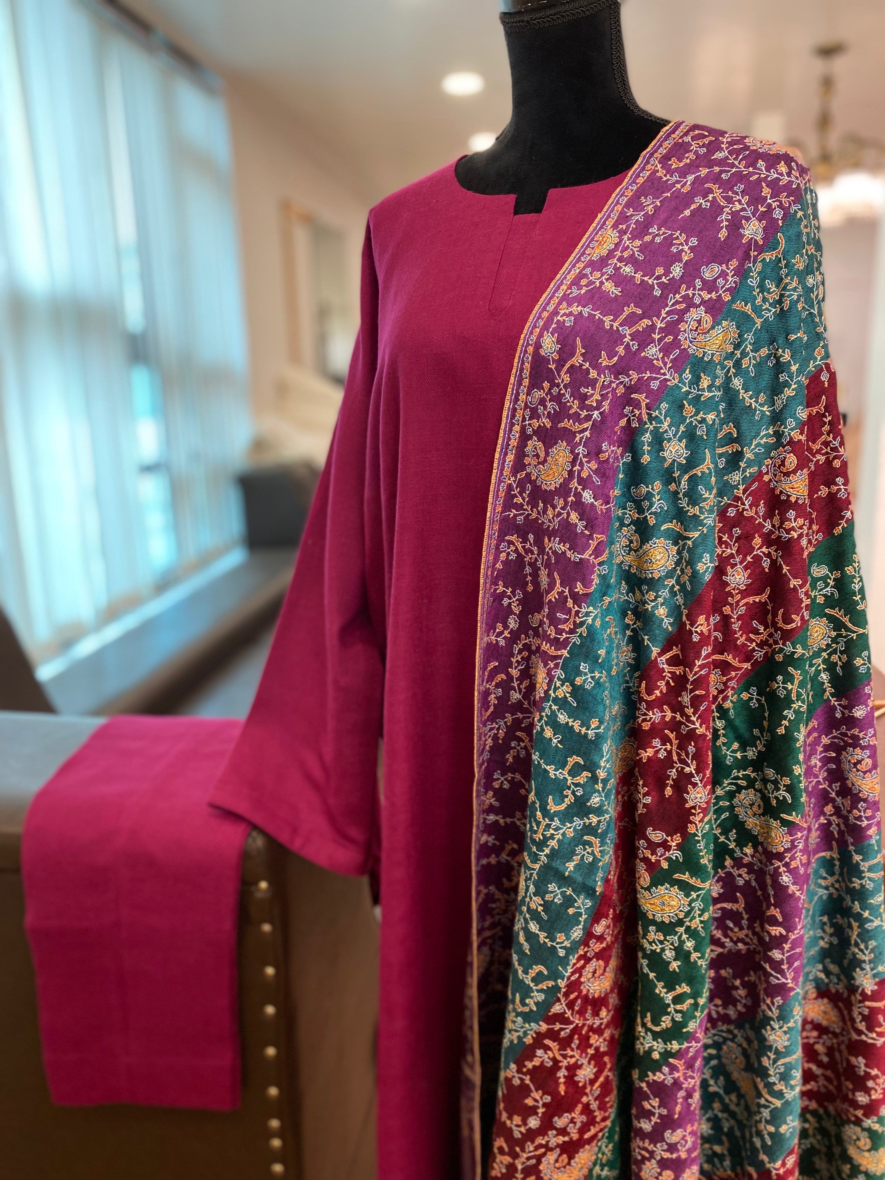 Pure pashmina blend pheran set 2pc (shawl separate)