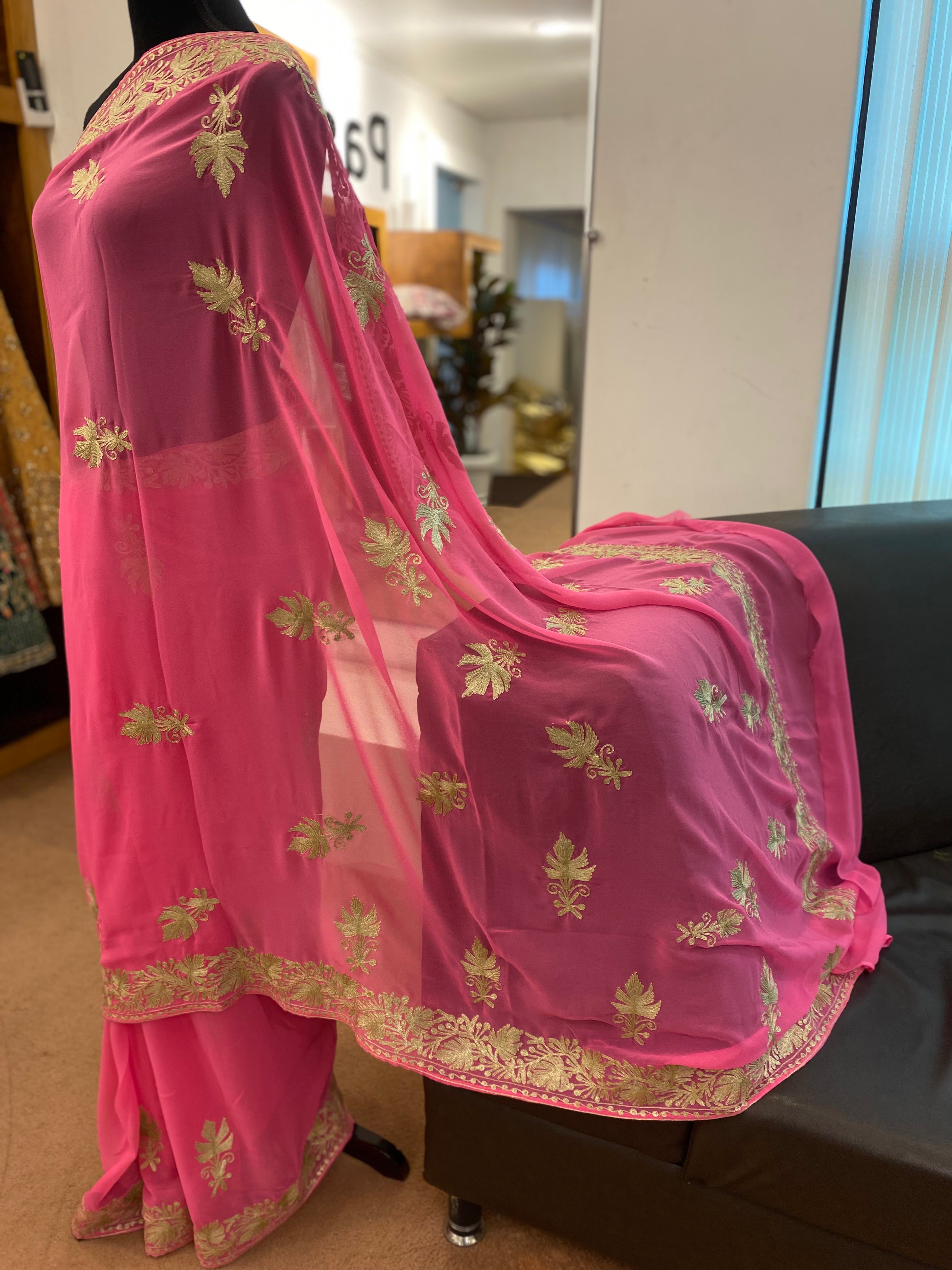 Kashmiri embroidered Georgette saree SR004