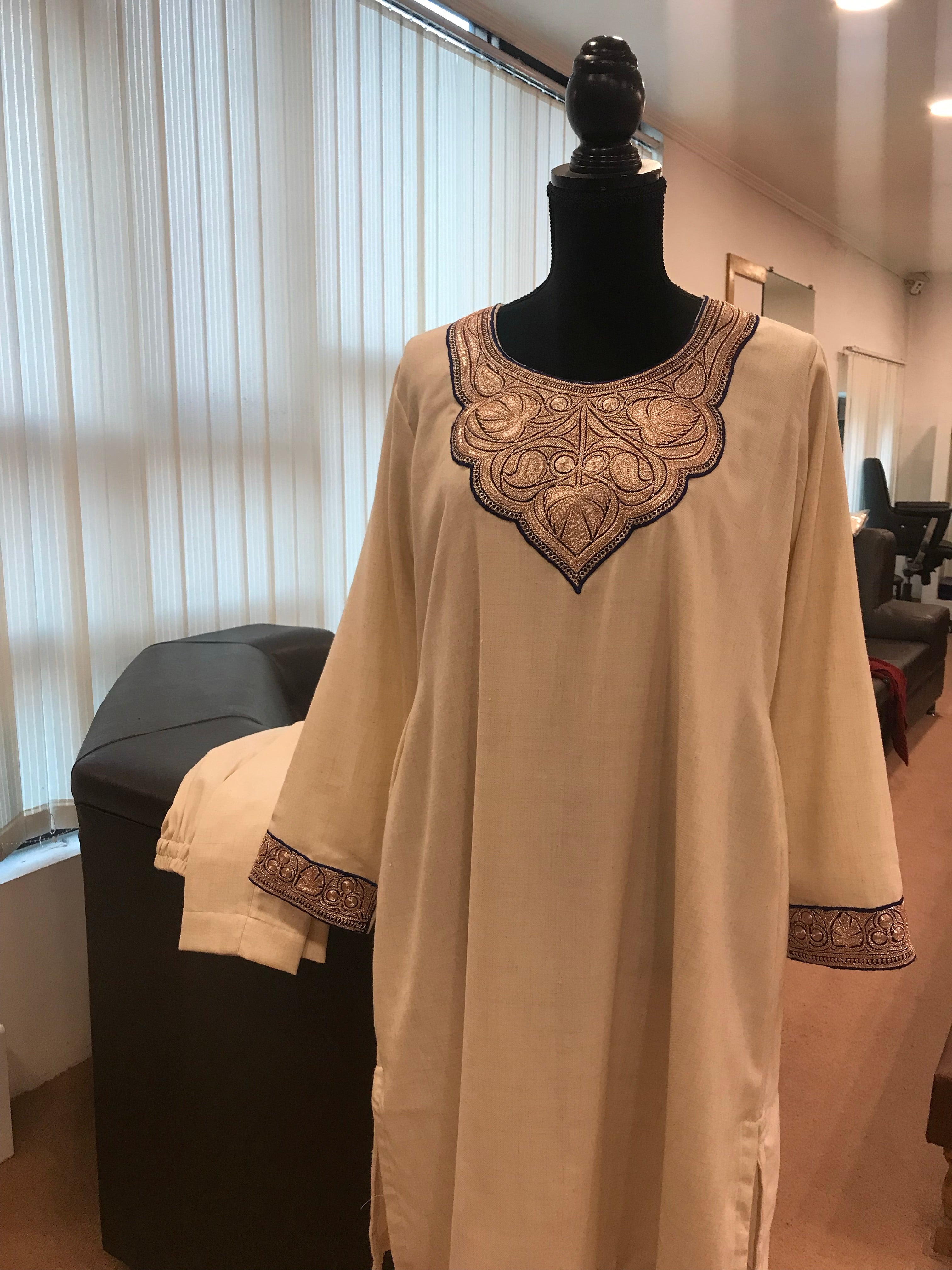 Pure pashmina blend kurta set 2pc with handcrafted Tilla PWB126