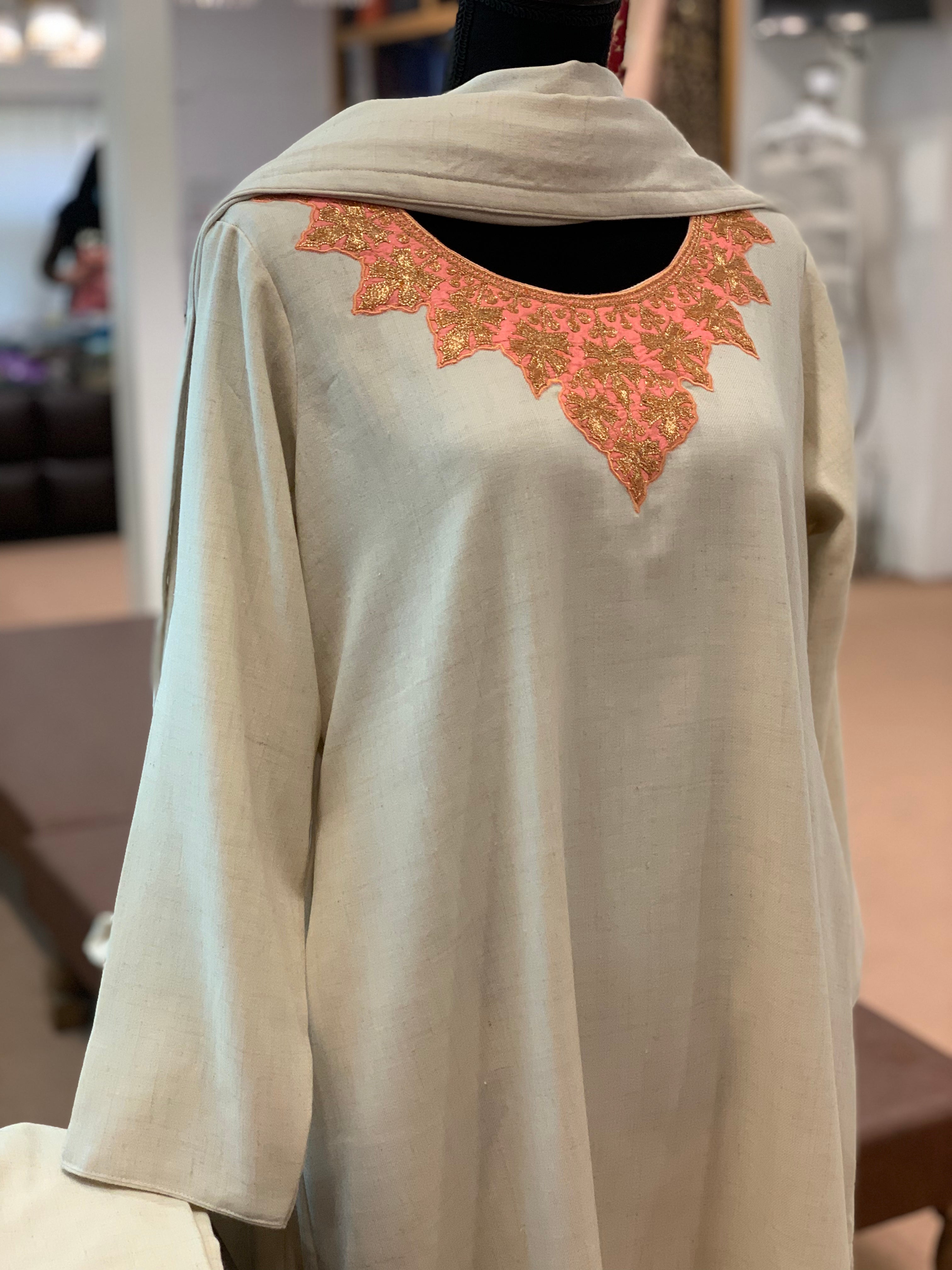 Pure pashmina and pure wool blend Kurta set 3pc set with hand Tilla PWB076