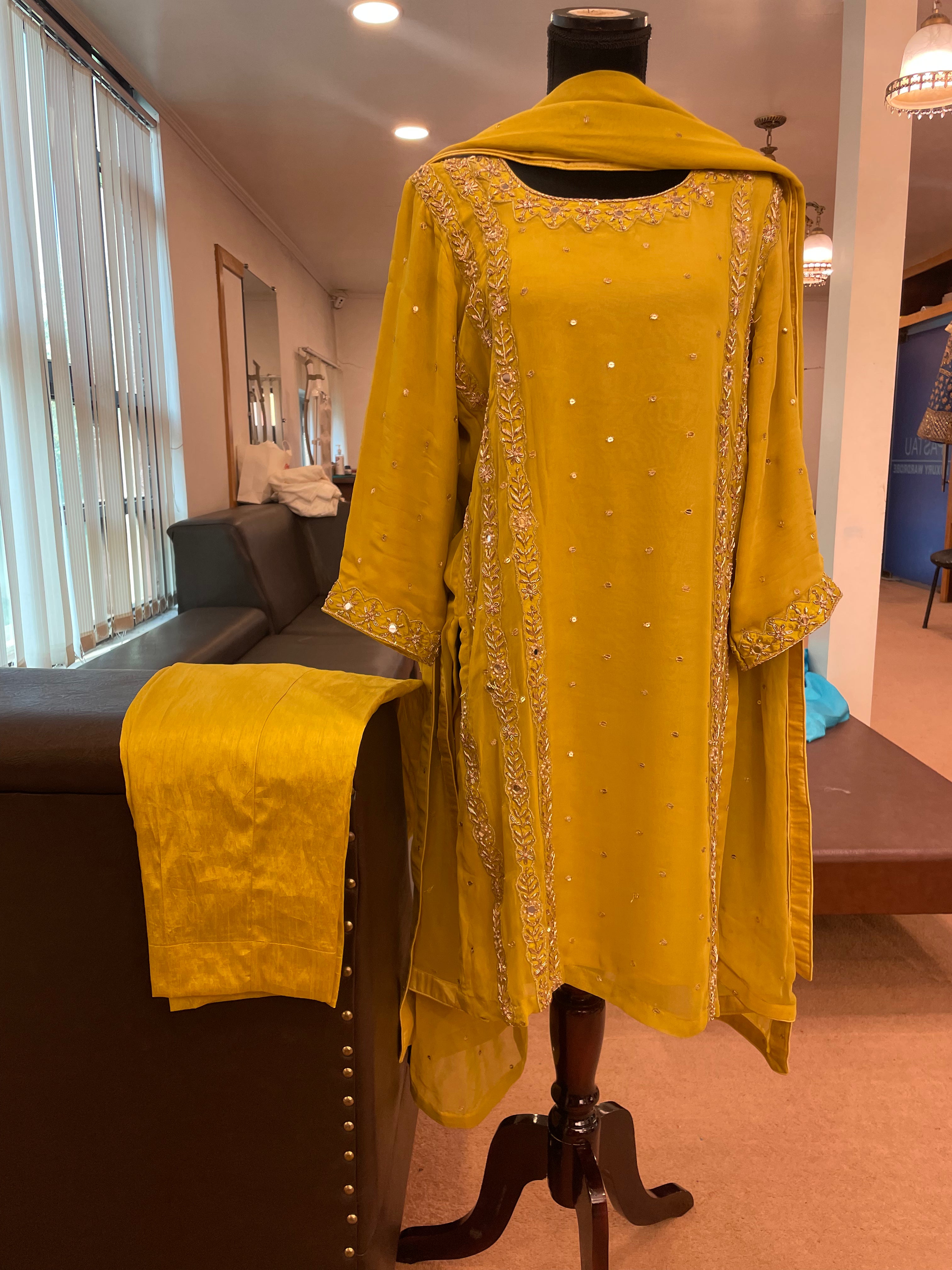Mustard handwork suit
