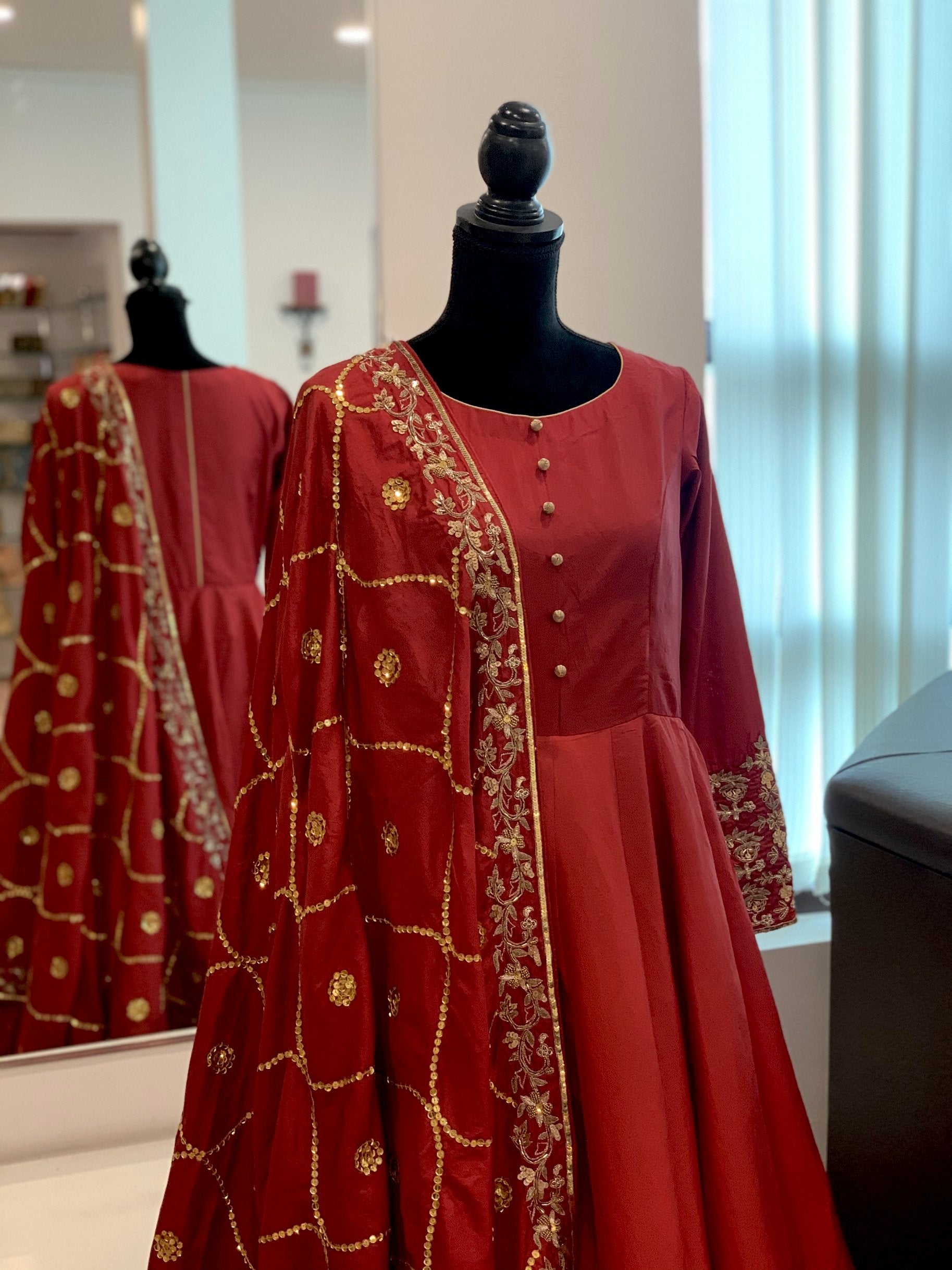 Hand Embroidered pure silk Dress Stitched