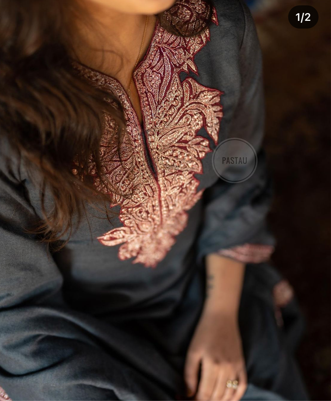 Pure pashmina wool blend dress 3pc with hand tilla