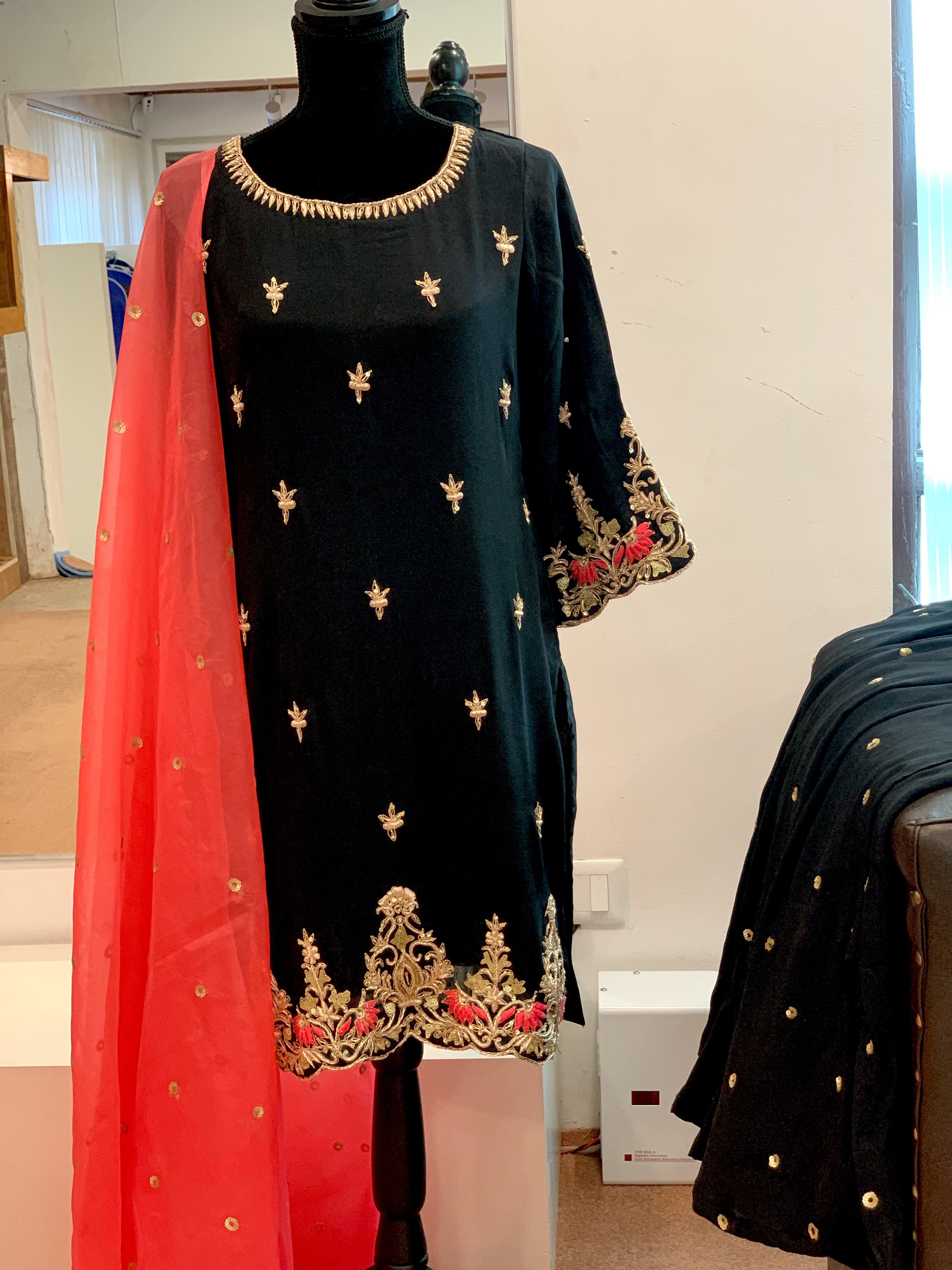 Handembroidered Crepe Sharara dress stitched