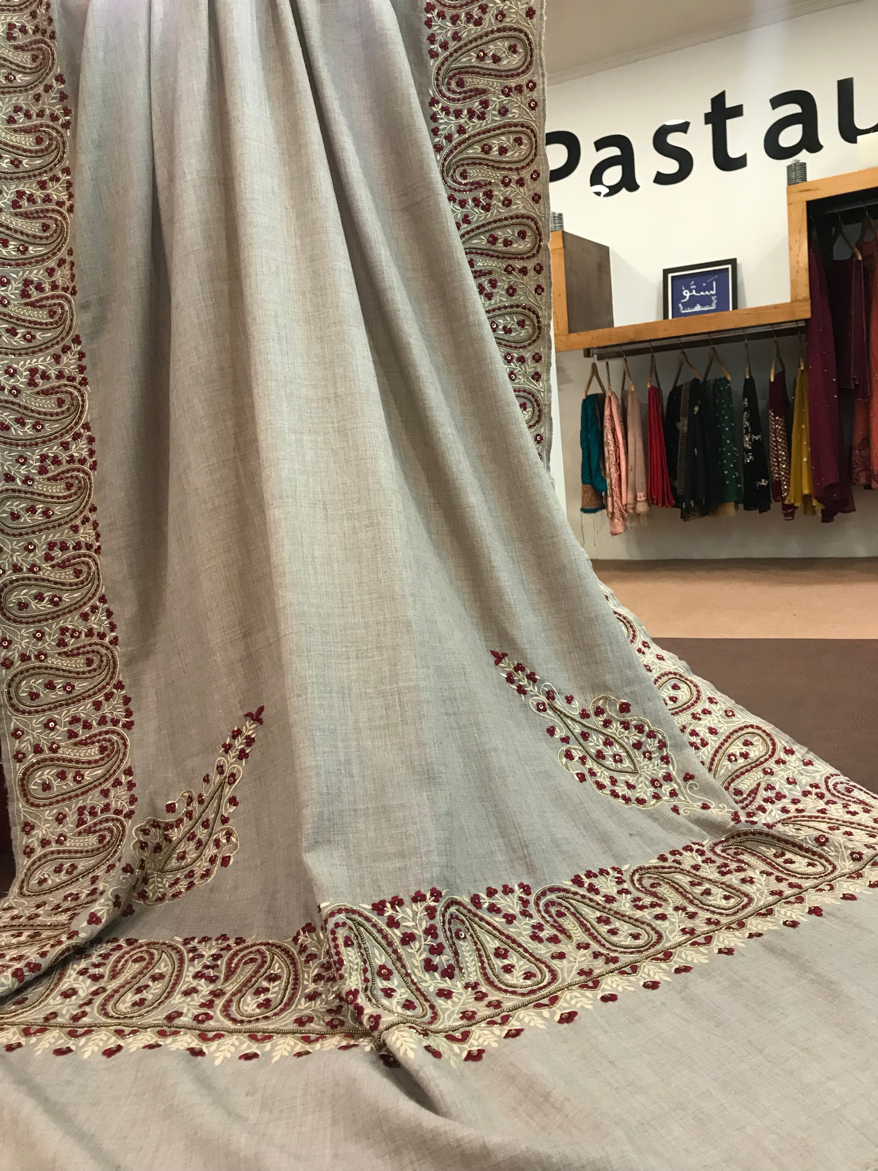 Pure pashmina shawl with embroidery