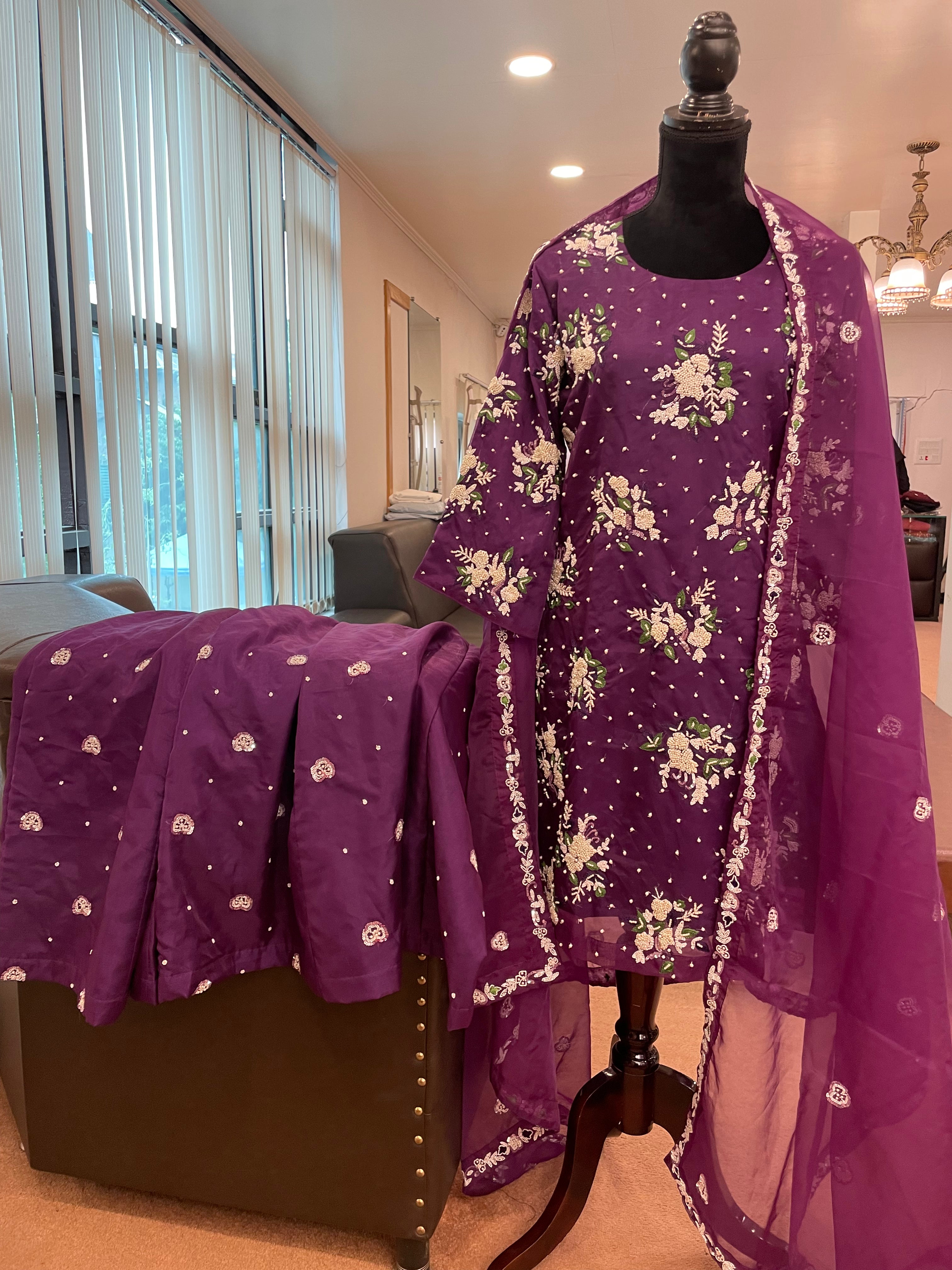 Handembroidered pearl sharara dress