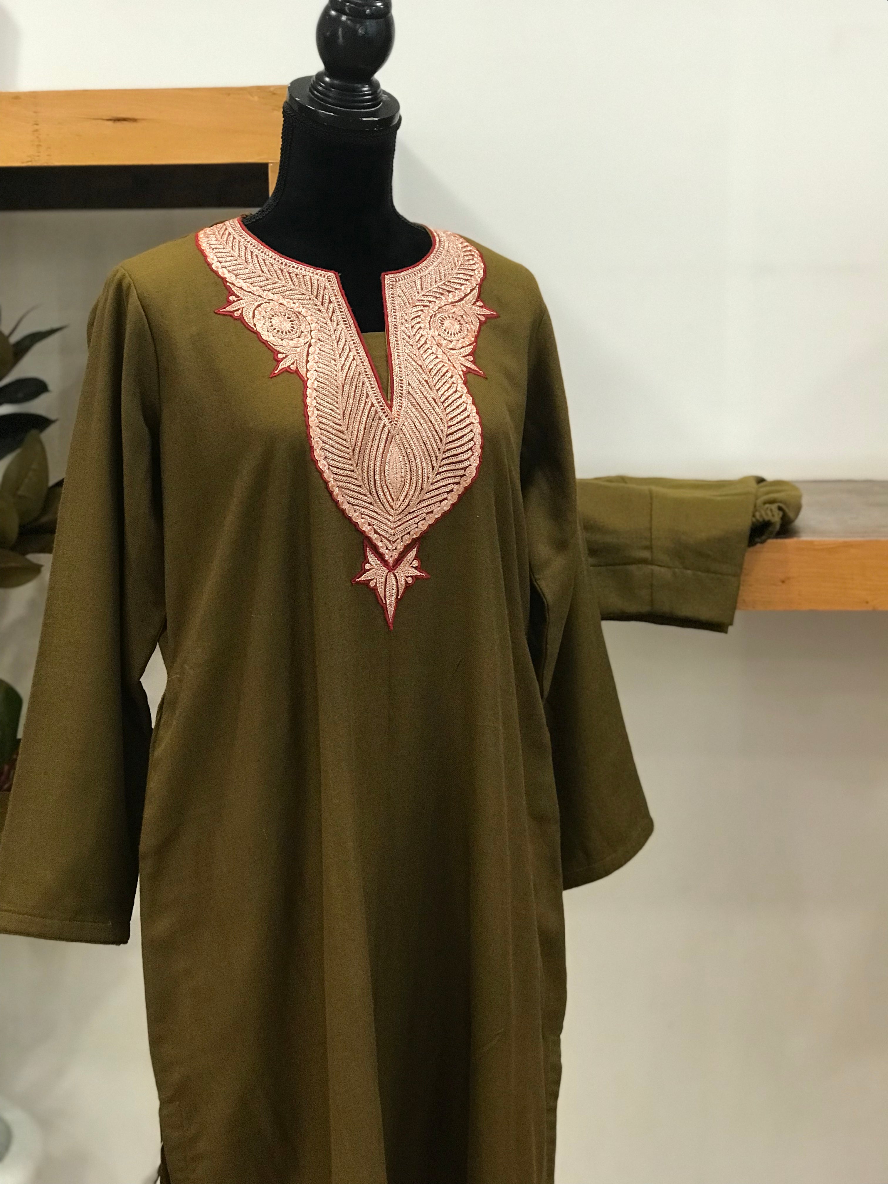 Pure pashmina and pure wool blend kurta set 2pc with Hand Tilla PWB091