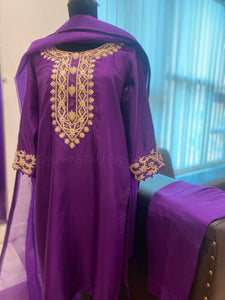 Hand embroidered pure silk  suit