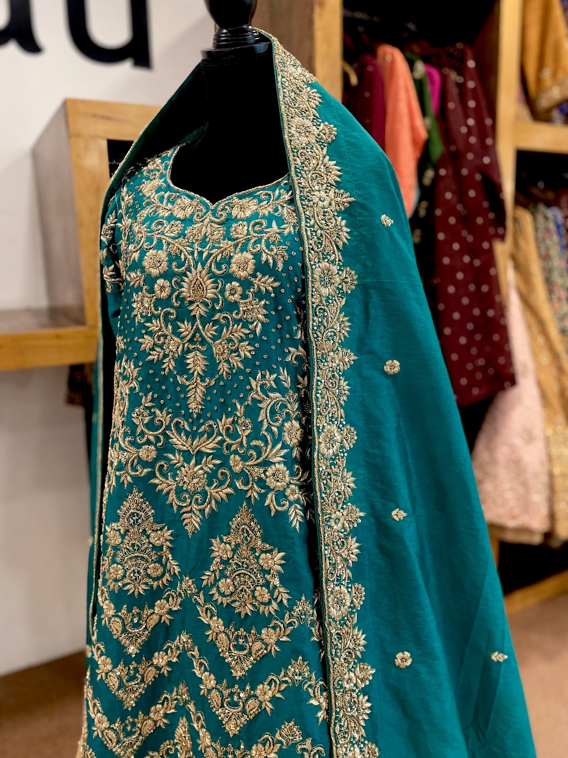 Handembroidered lehanga with longline shirt.