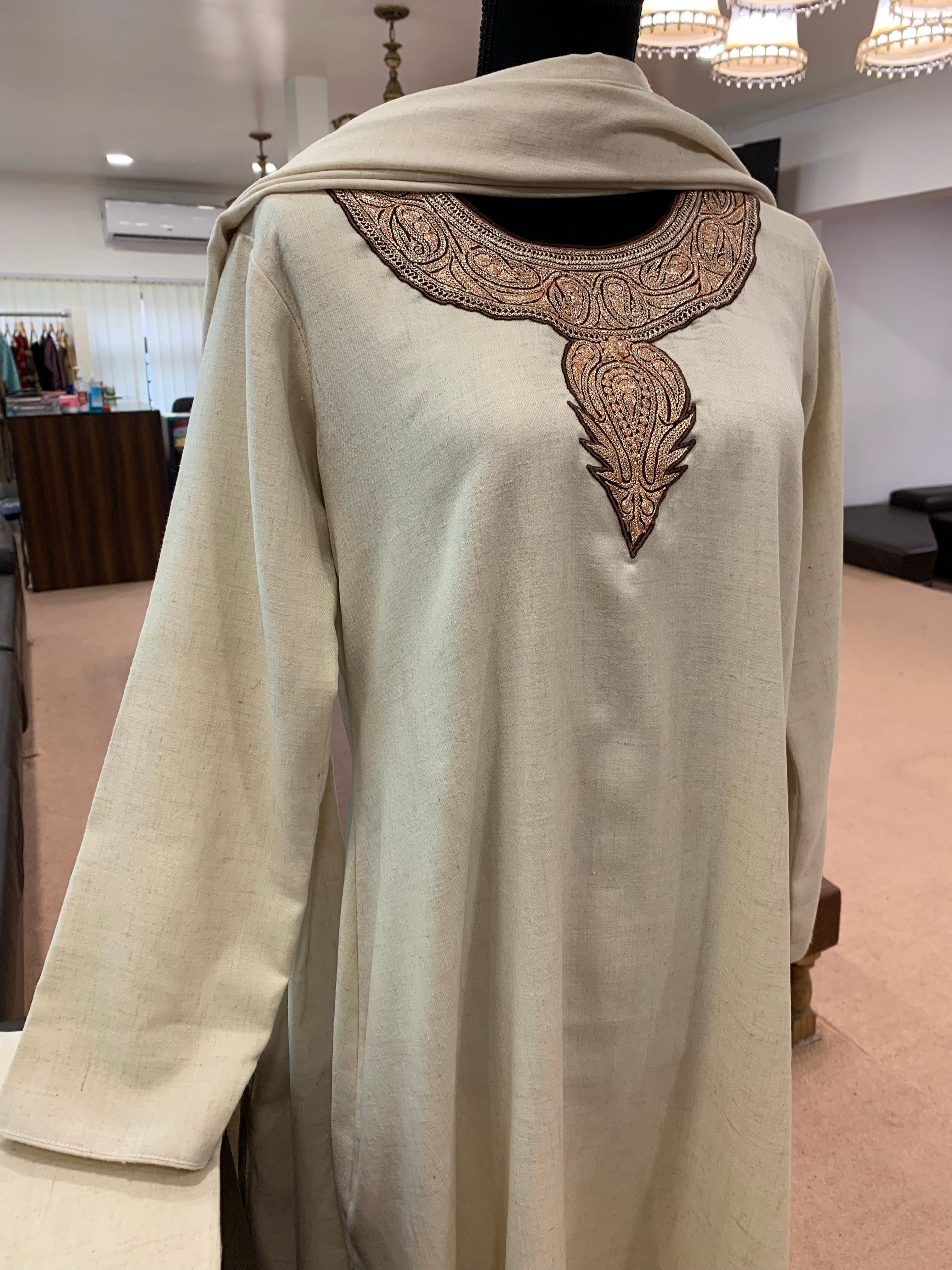 Pure pashmina and pure wool blend Kurta set With Hand Tilla 3pc stitched