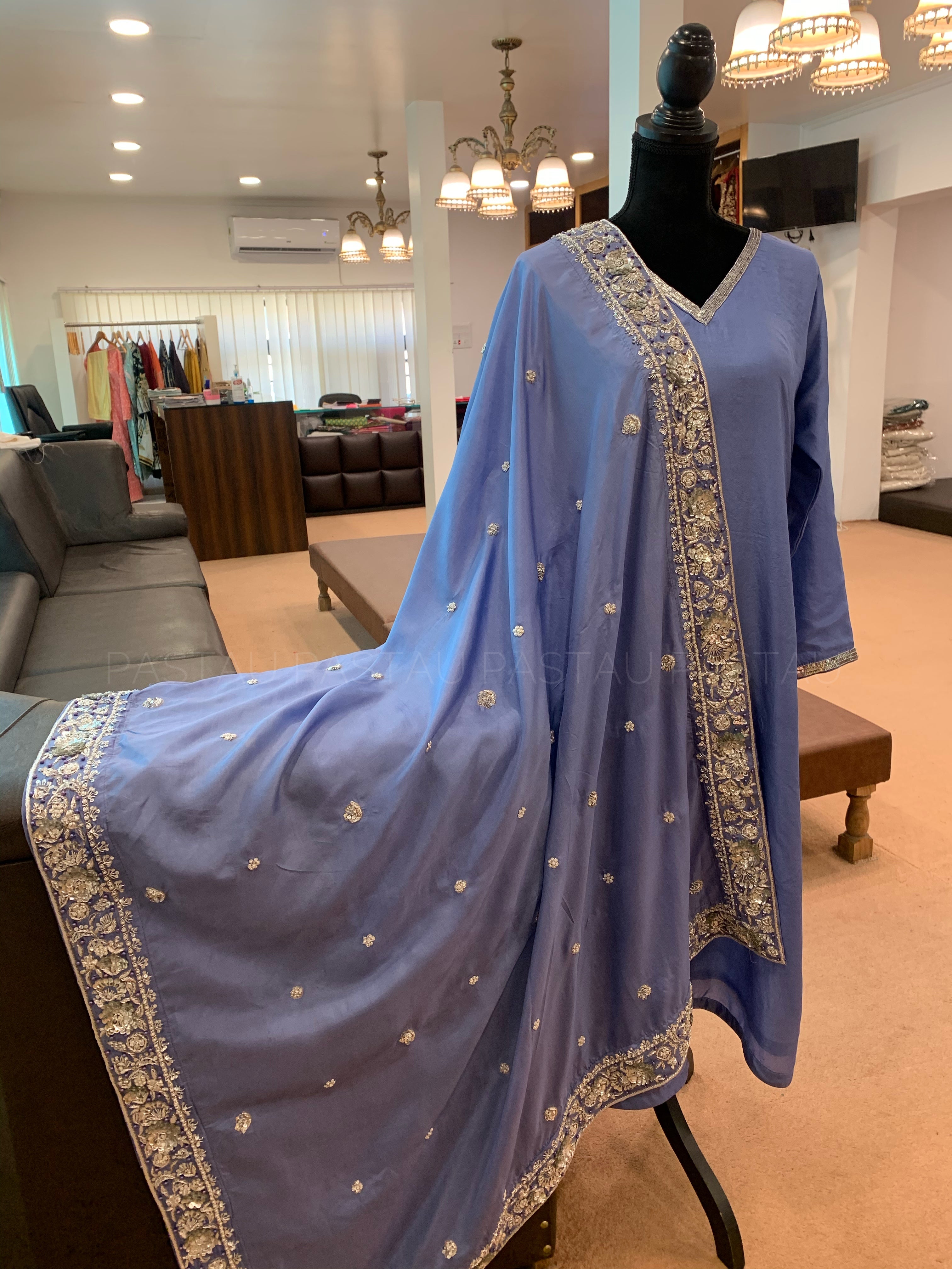 Pure silk 3pc handembroidered dress stitched