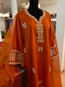Rust Hand embroidered Suit 3pc stitched