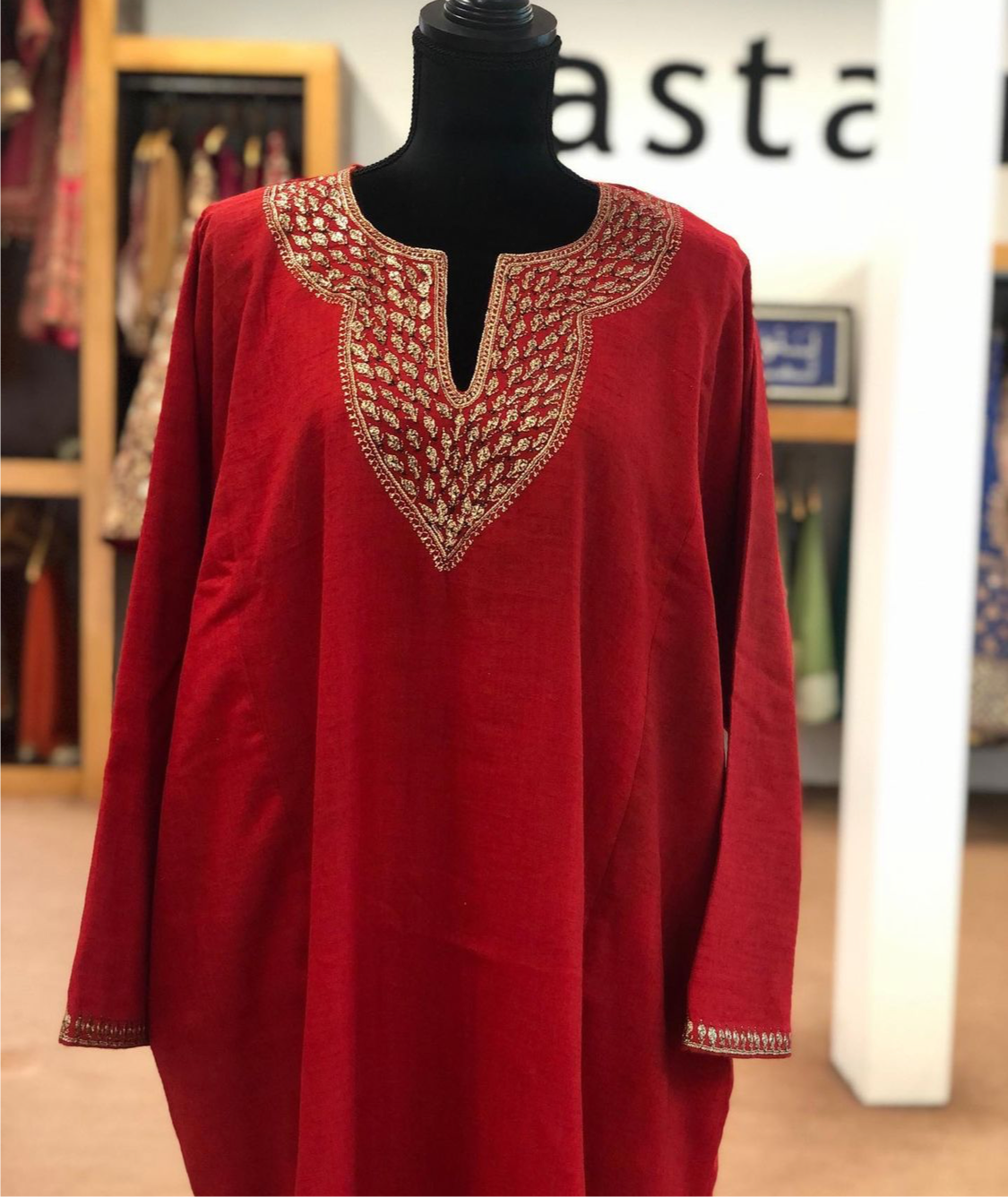 Pure pashmina blend pheran with hand tilla - PWB026