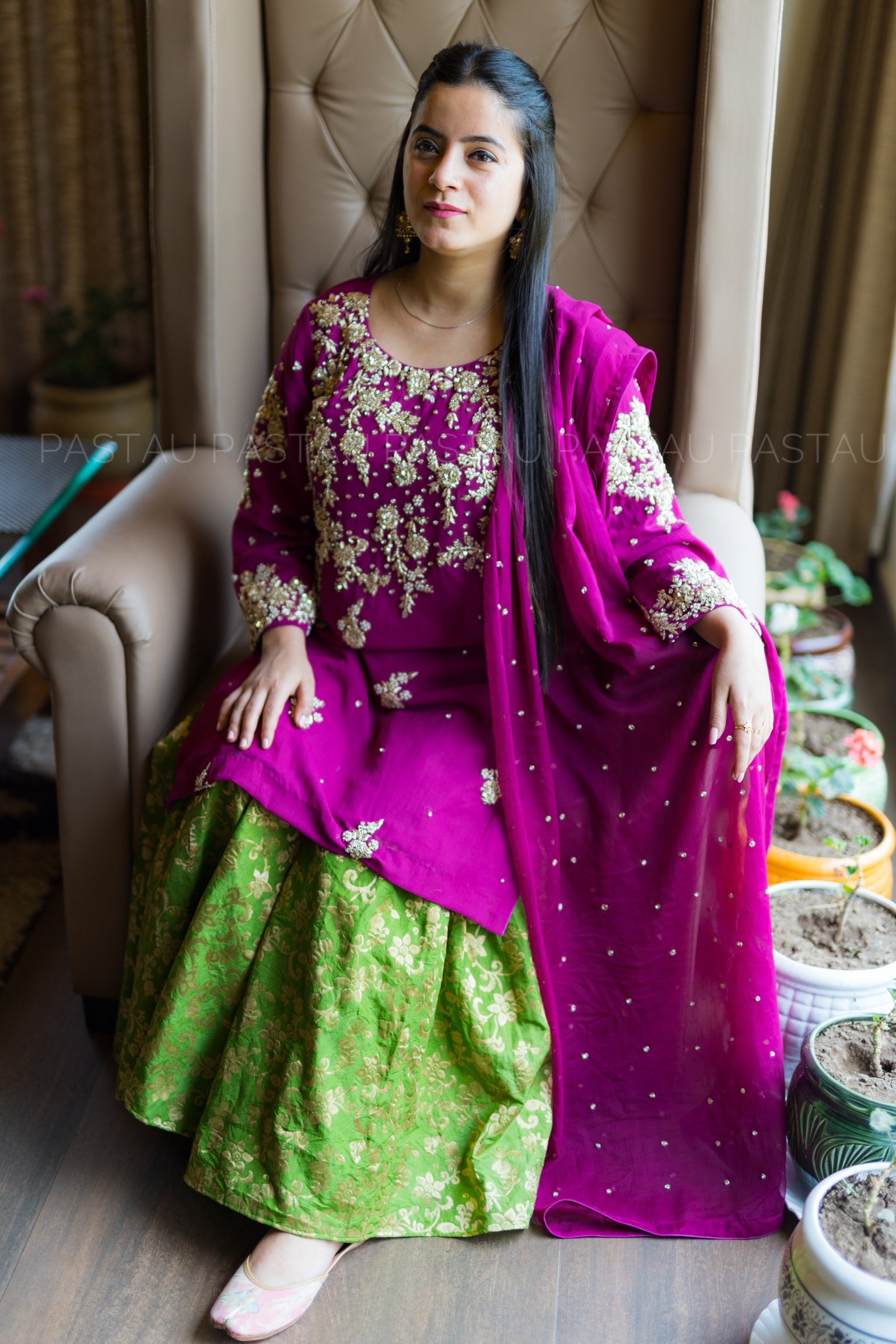 Hand embroidered 3pc Gharara dress stitched