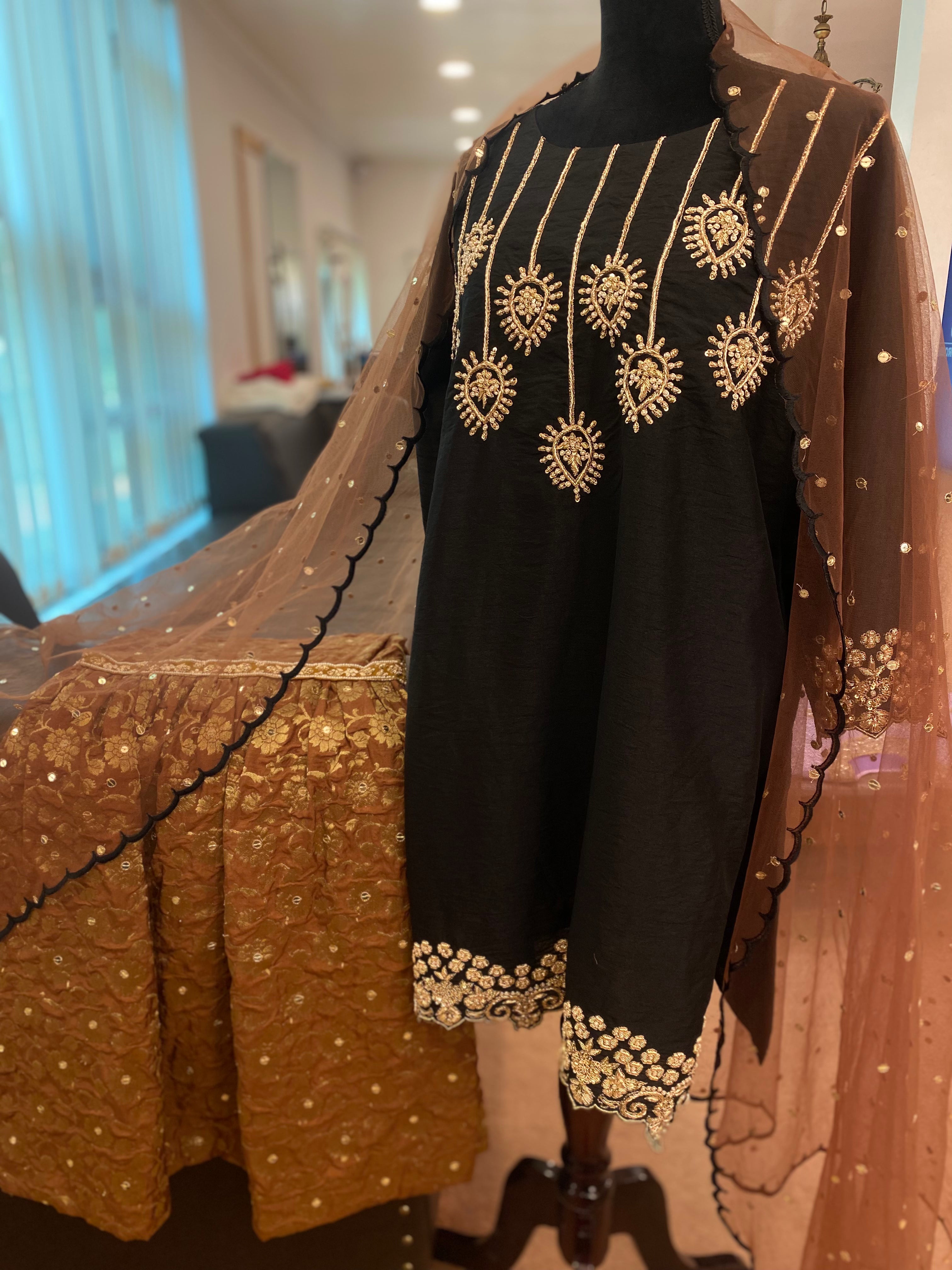 Hand embroidered Gharara dress 3pc stitched