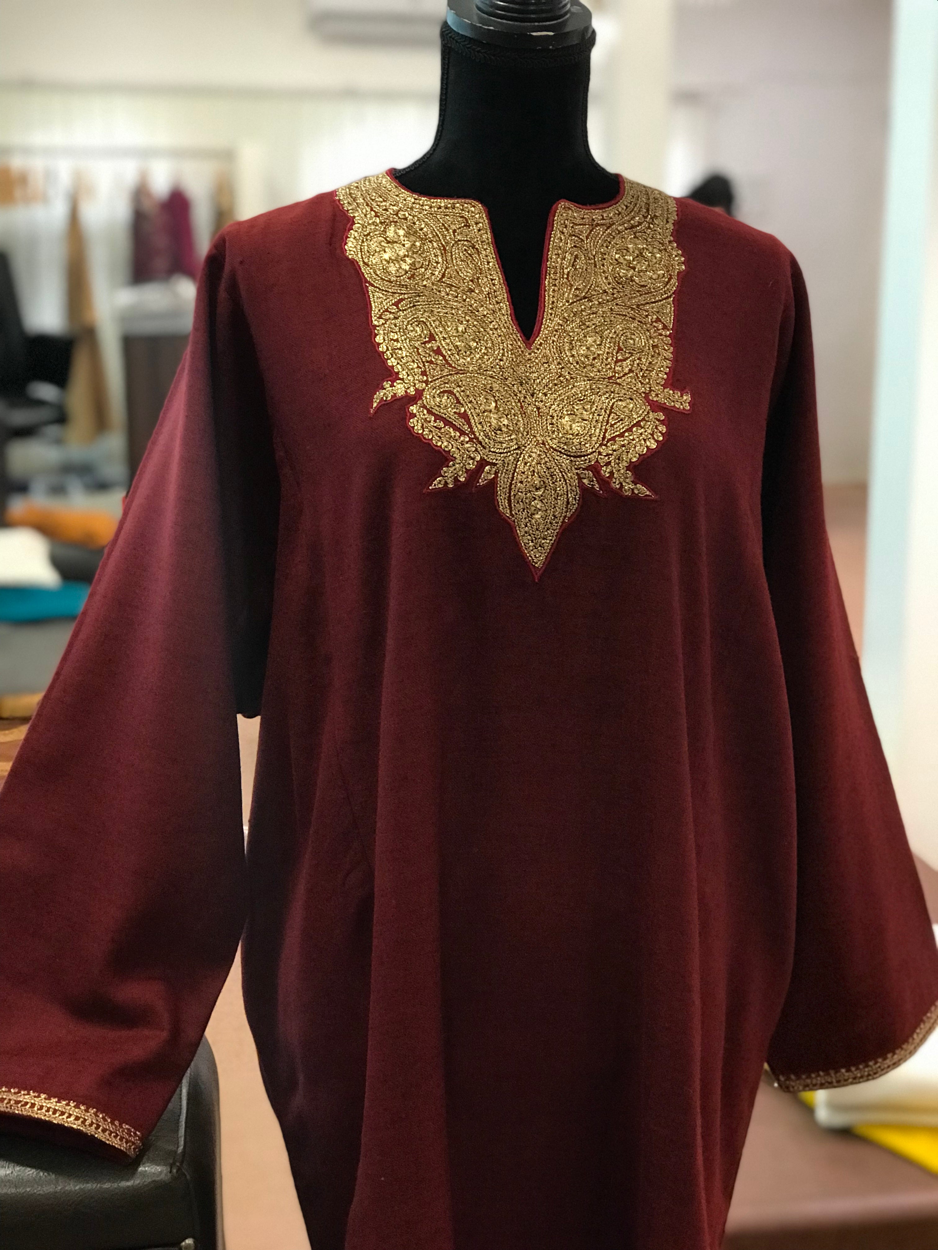 Pure pashmina and pure wool blend Hand Tilla pheran PWB129