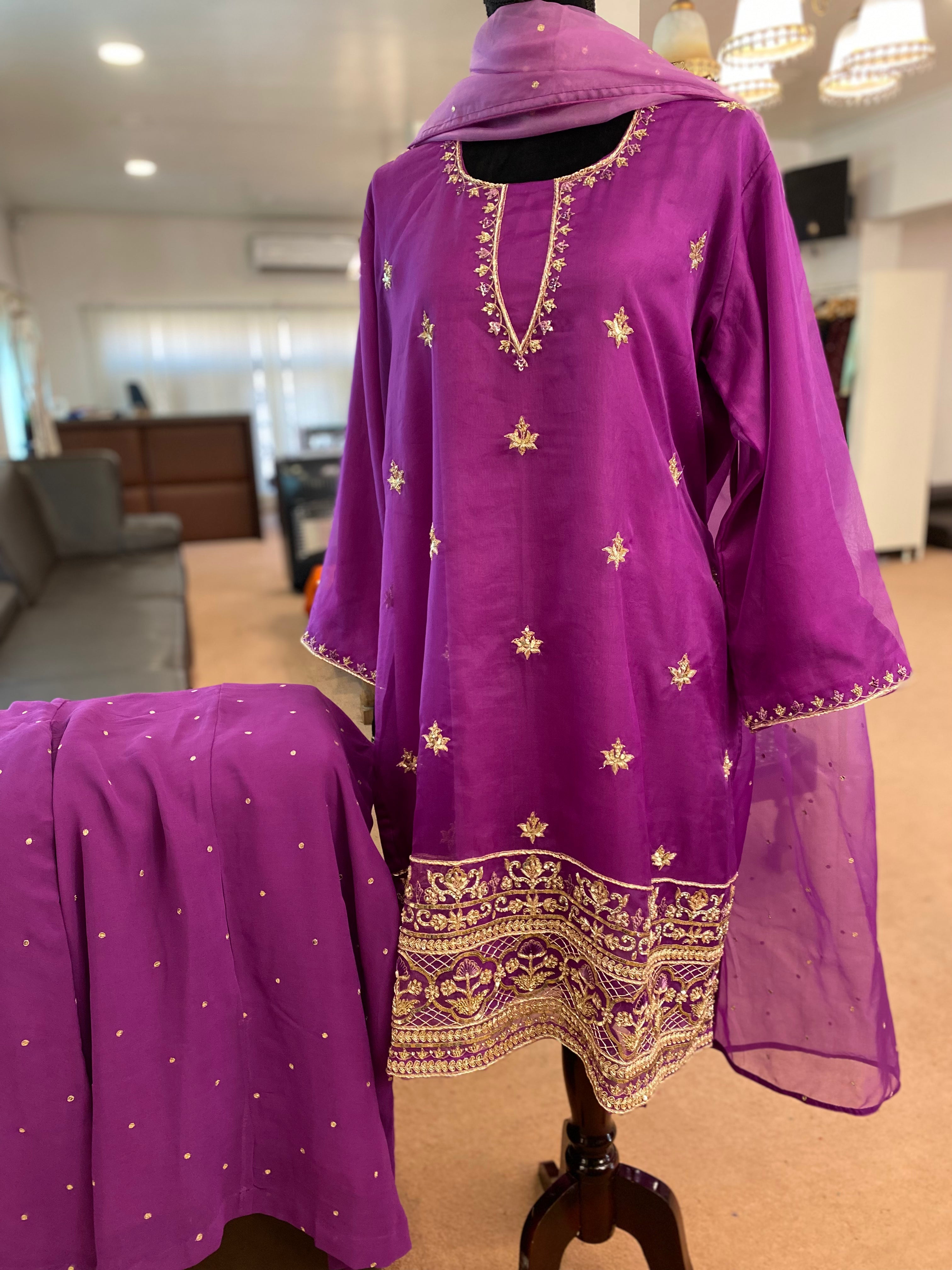 Organza dress with Georgette sharara 3pc stitched