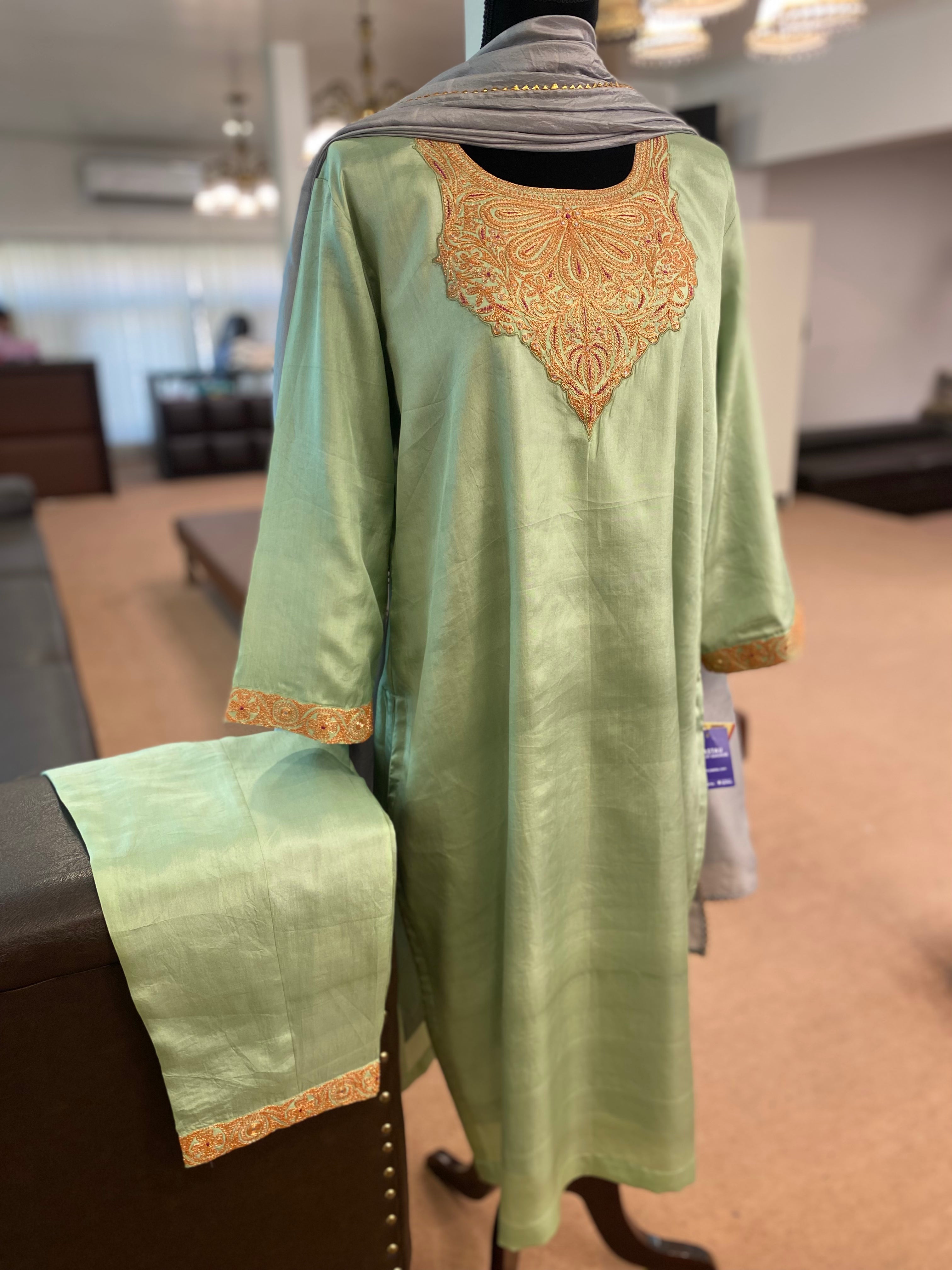 Pure silk kurta set 3pc stitched MTKS341