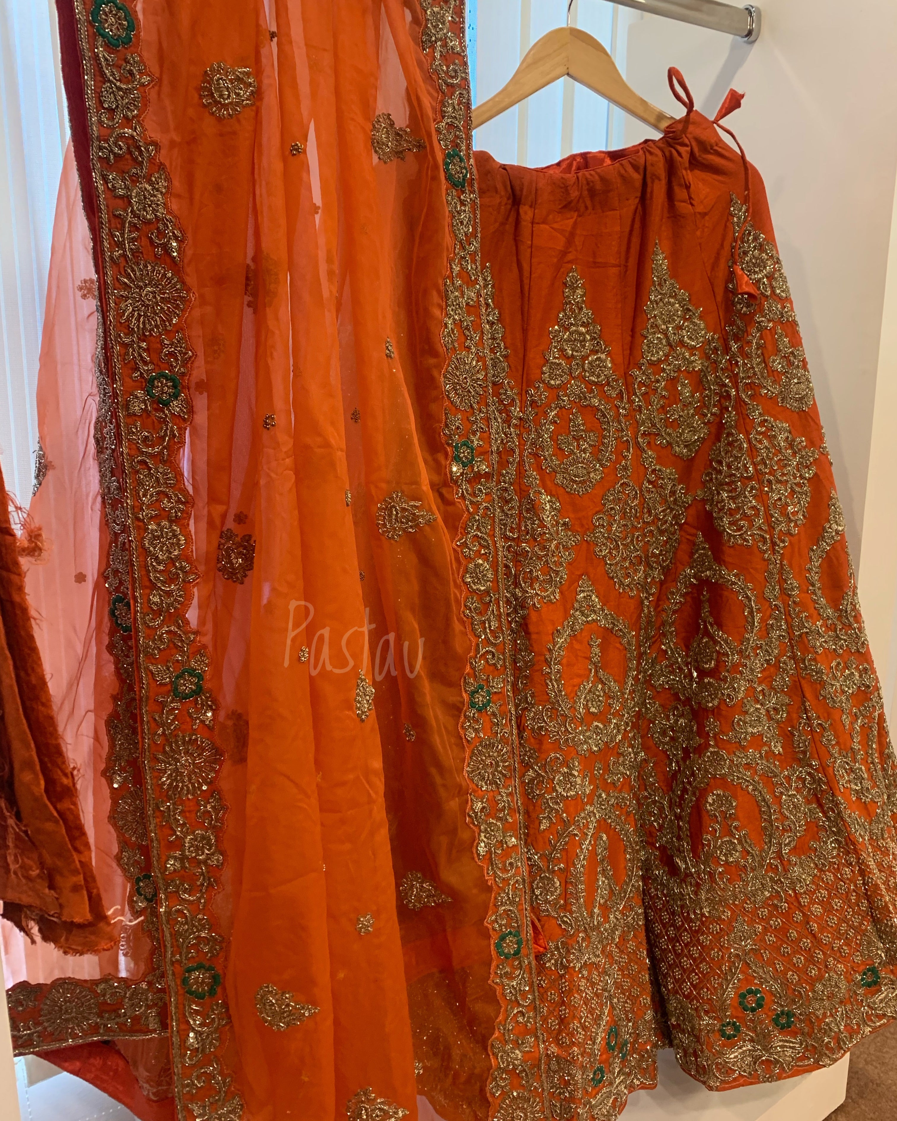 Rust & Raw Silk Lehanga - Pastau