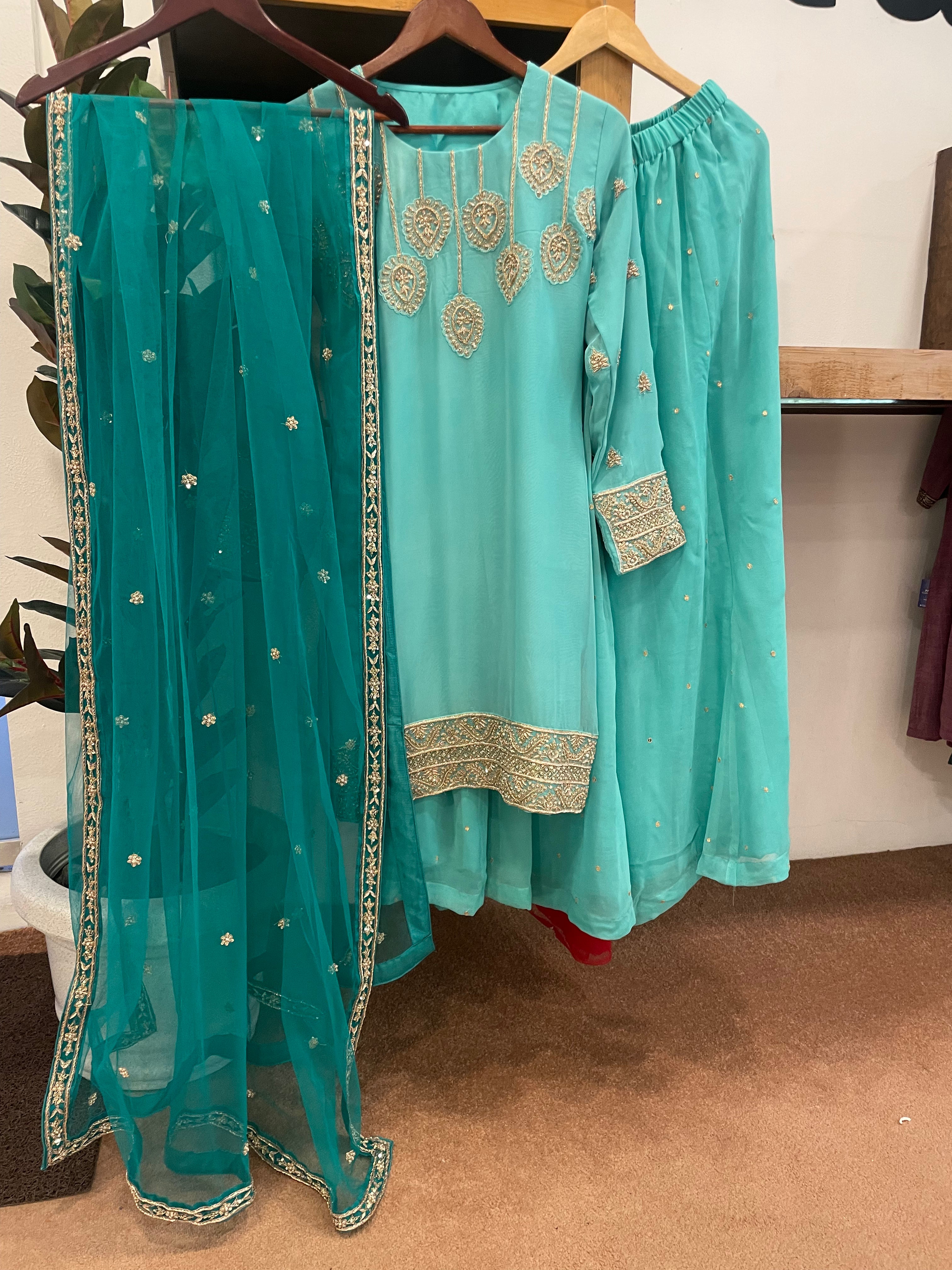 Hand embroidered sharara dress