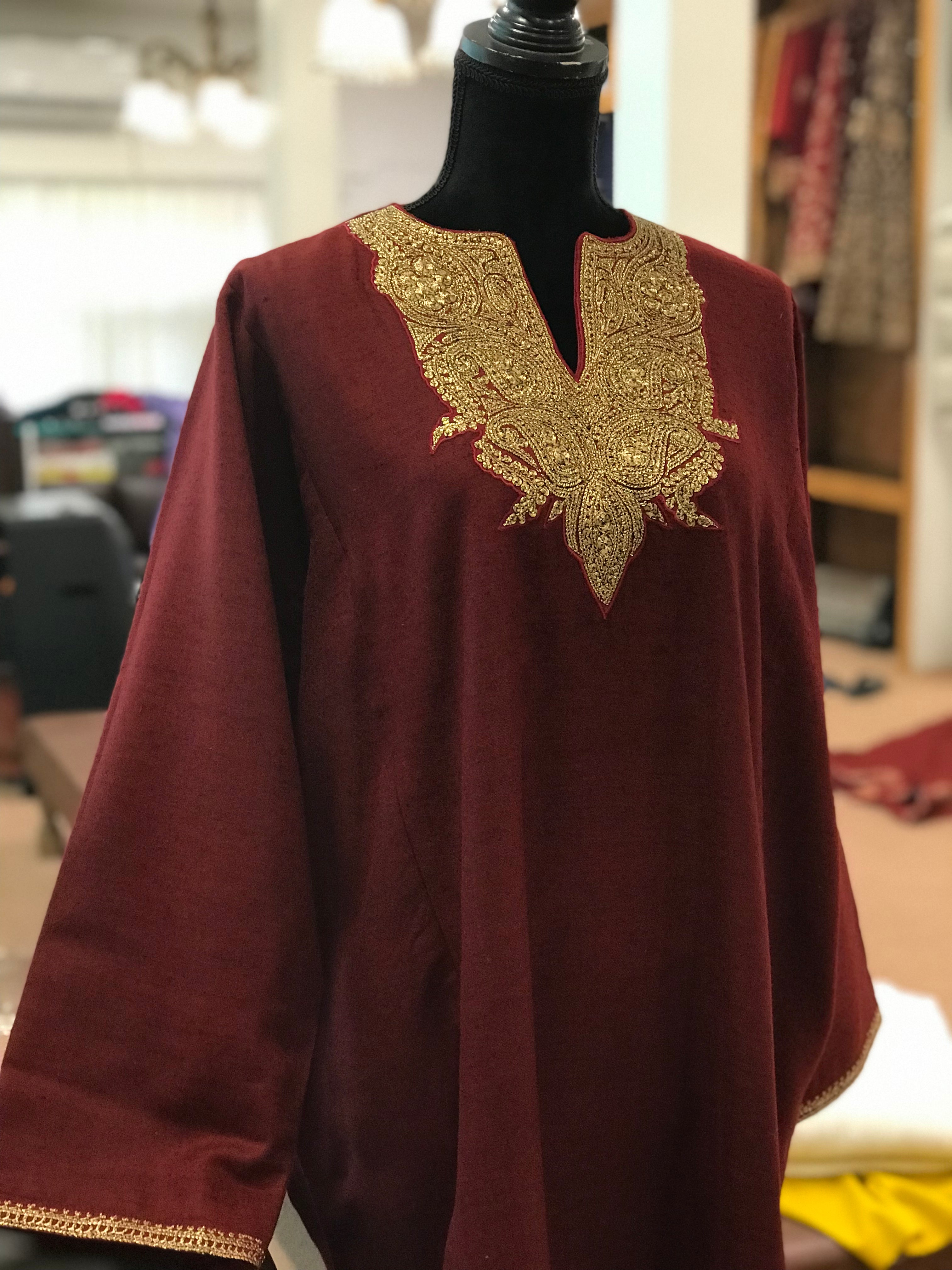 Pure pashmina and pure wool blend Hand Tilla pheran PWB129