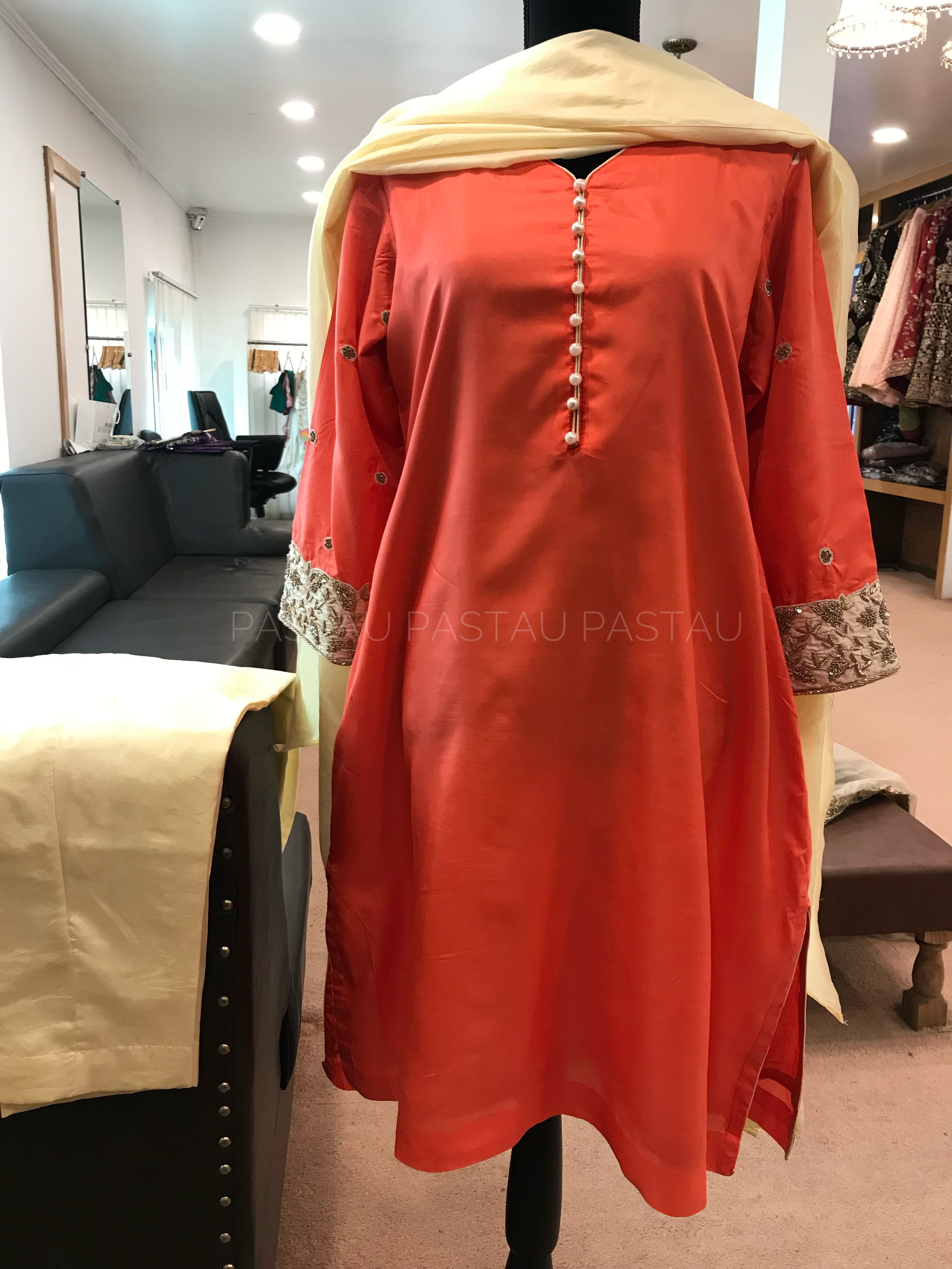 Hand embroidered 3pc pure silk stitched