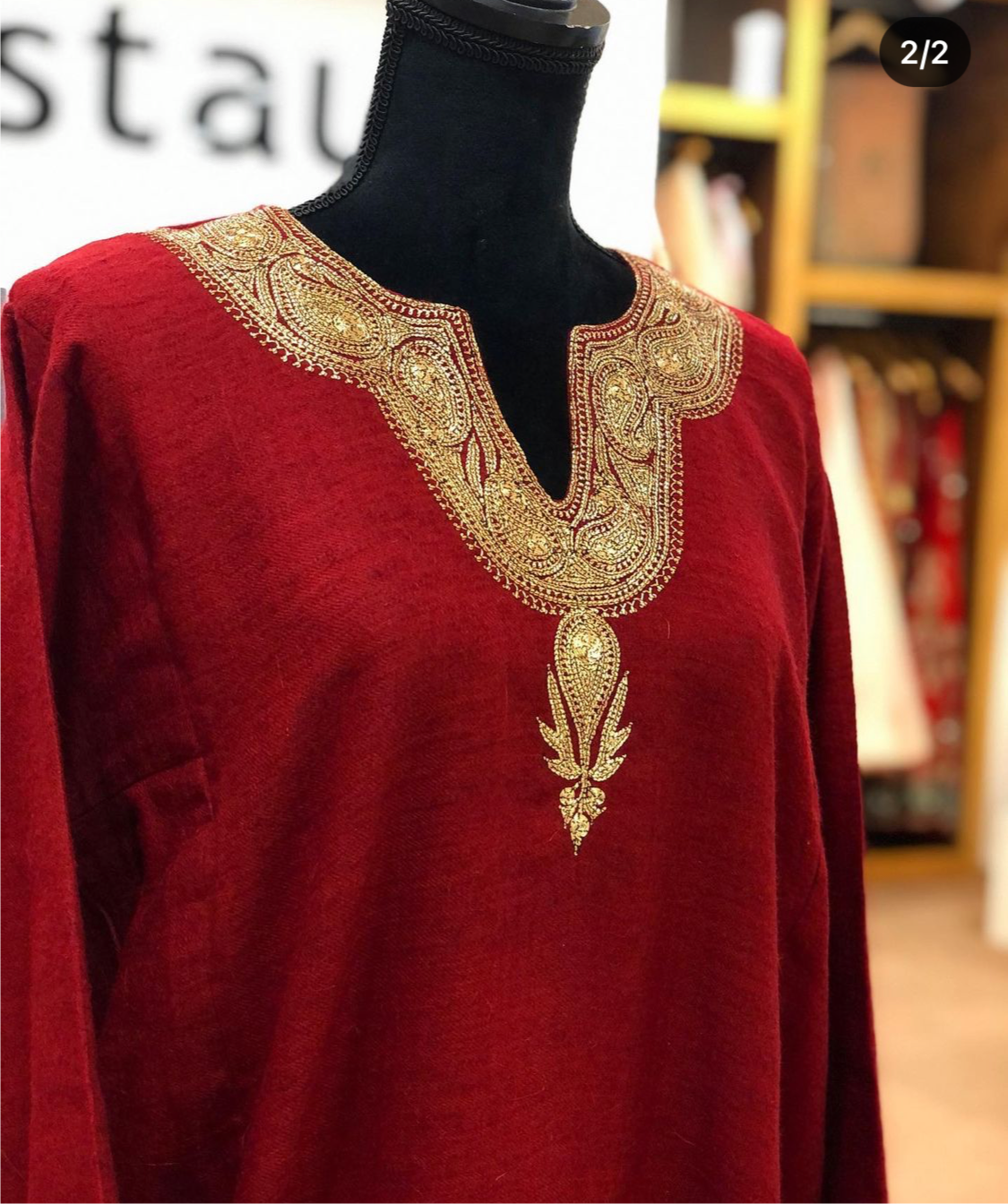 Pure pashmina blend pheran with hand tilla