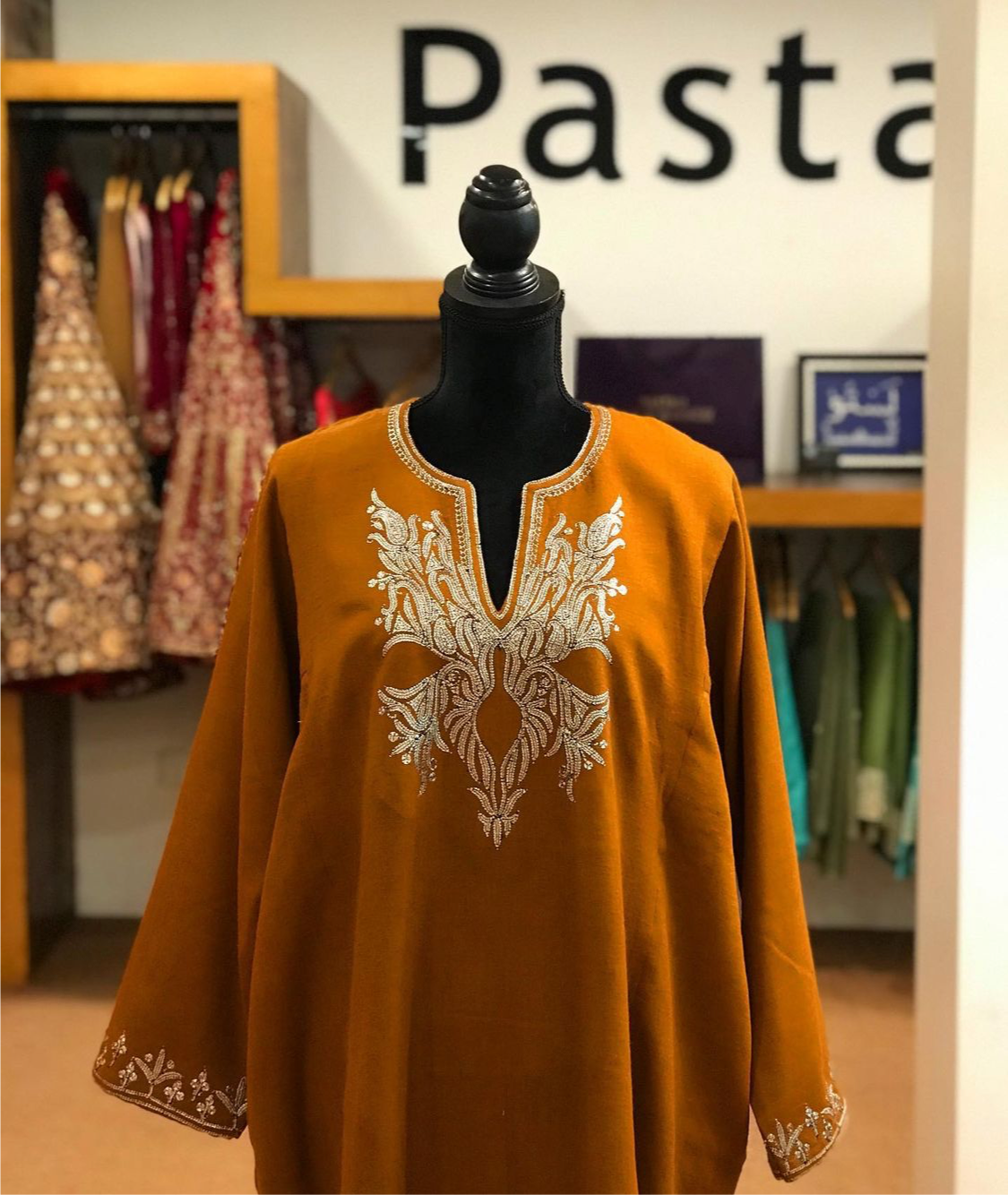 Pure pashmina wool blend pheran with hand tilla