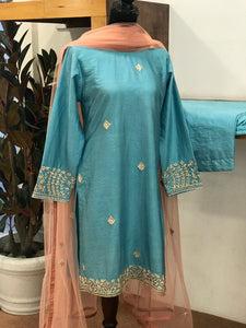Hand embroidered 3pc suit stitched