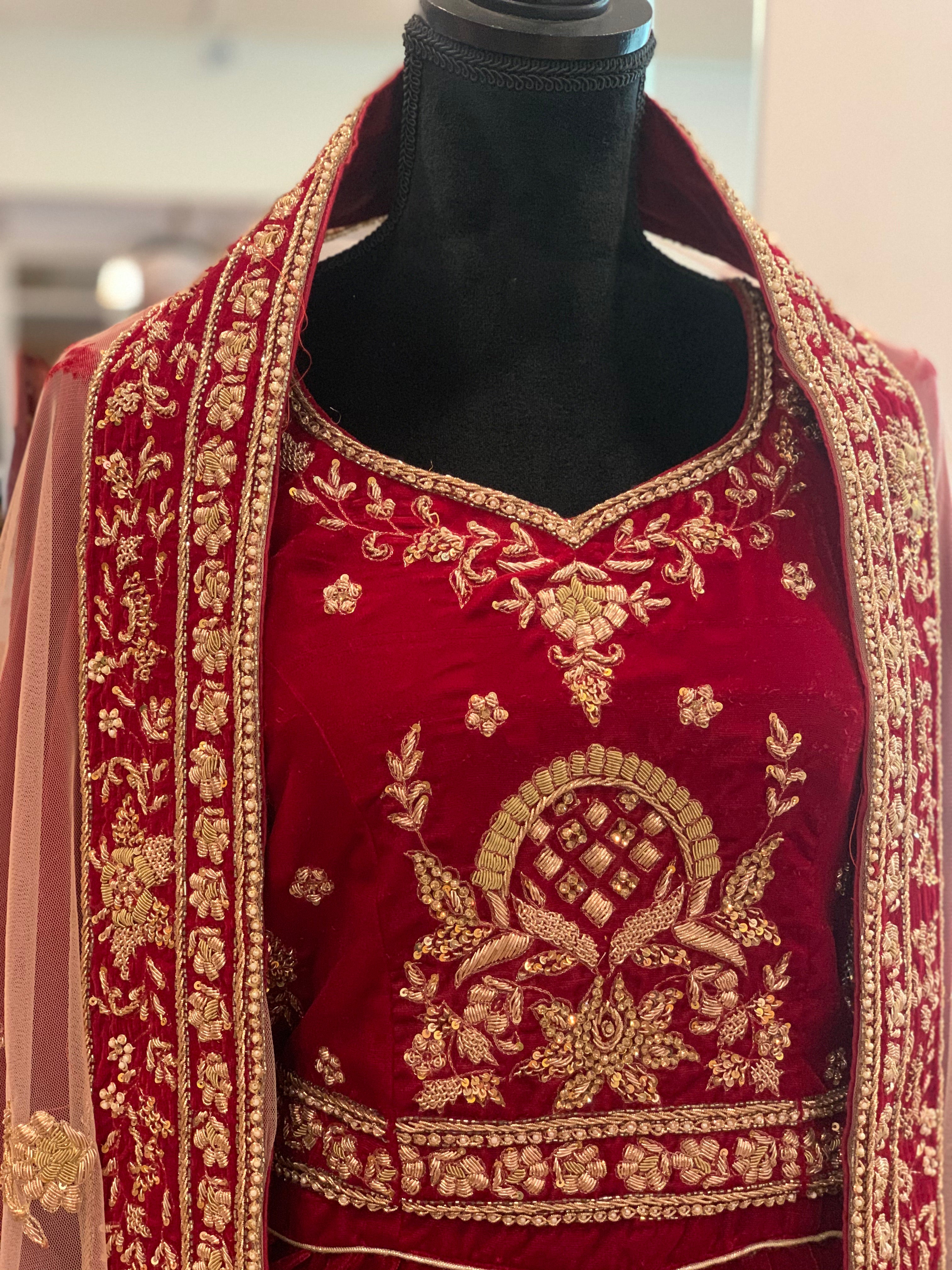 Hand embroidered Bridal Lehanga - Pastau
