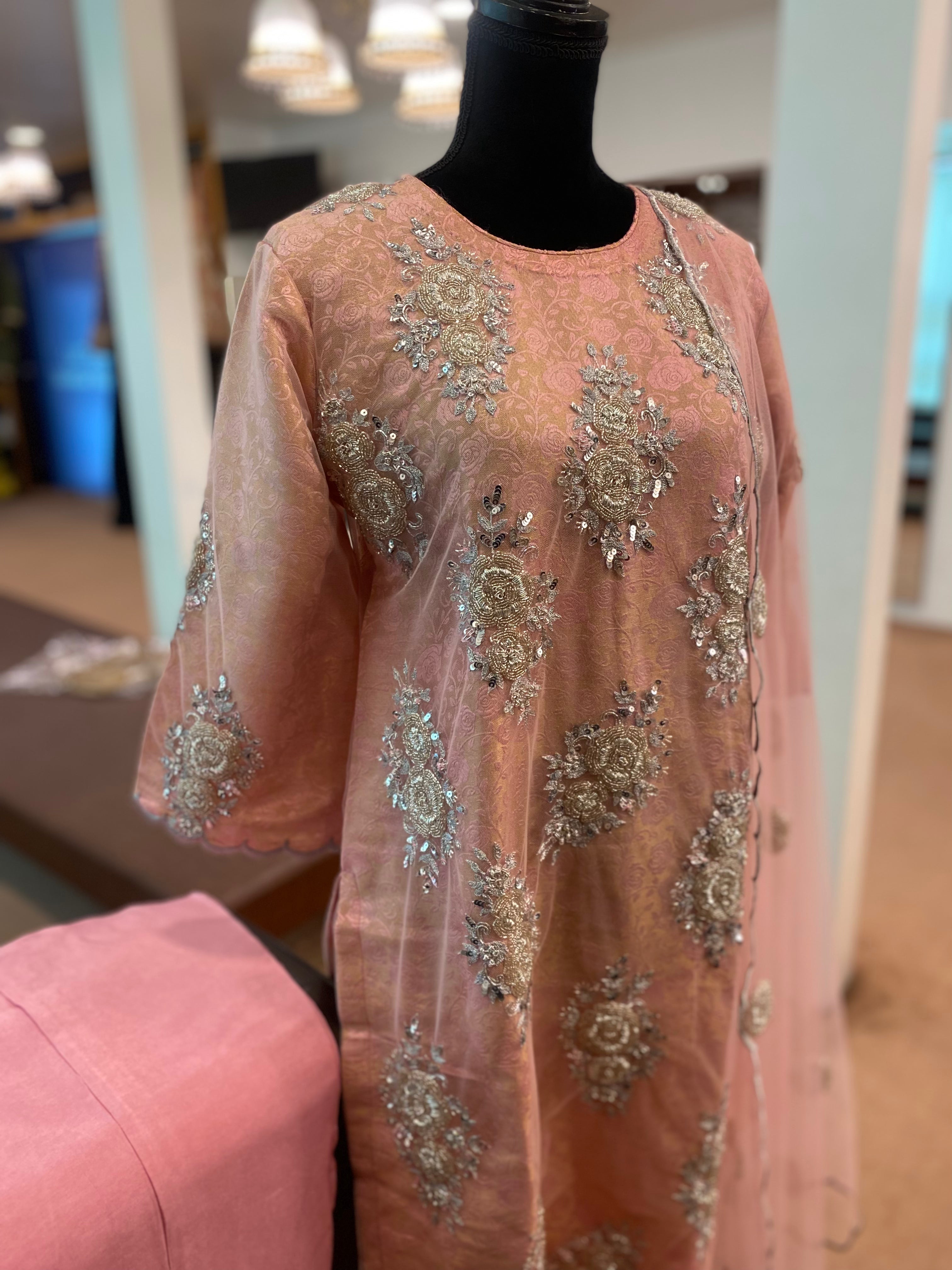 Handembroidered pastel Pink suit 3pc stitched