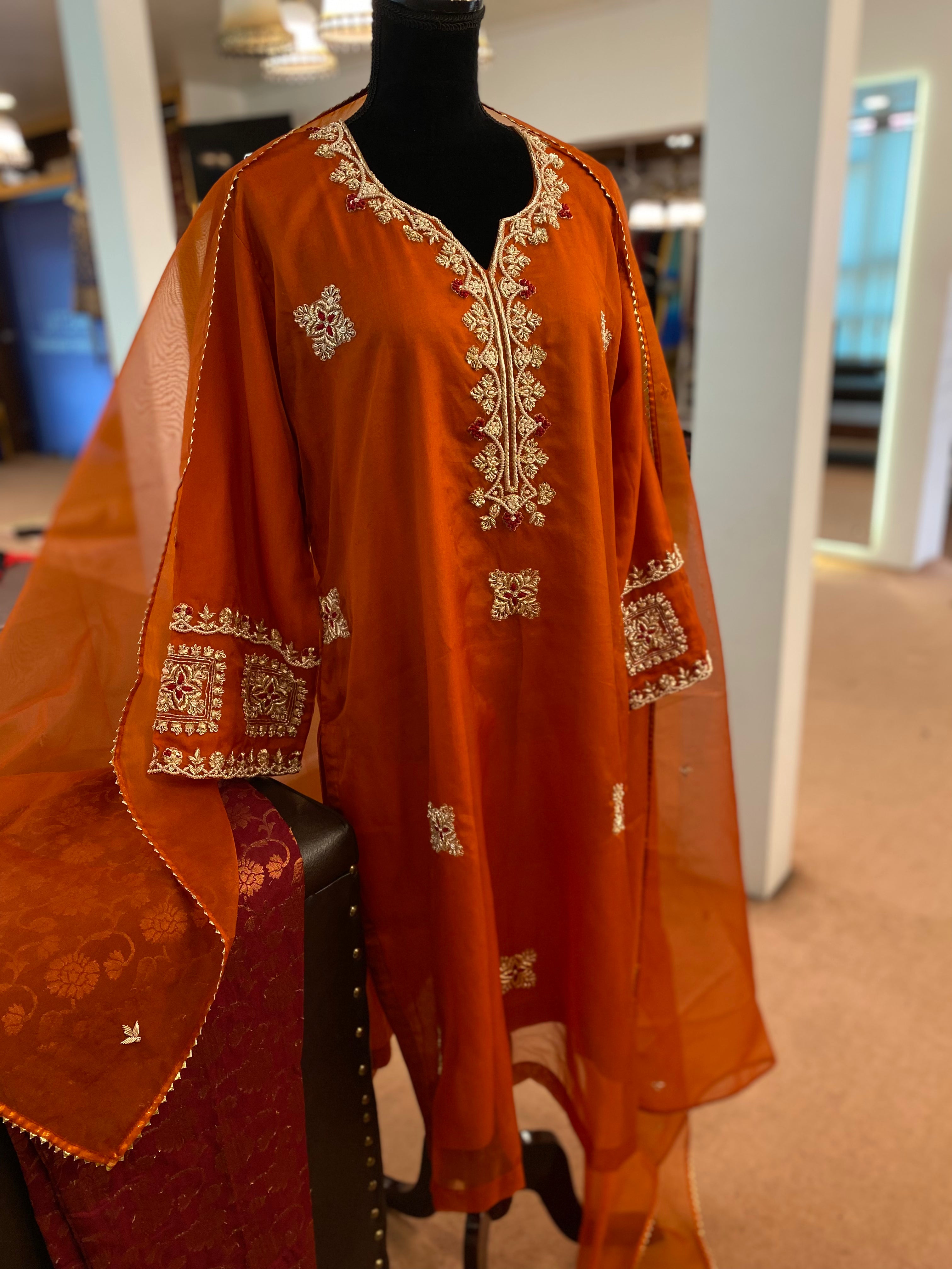 Rust Hand embroidered Suit 3pc stitched