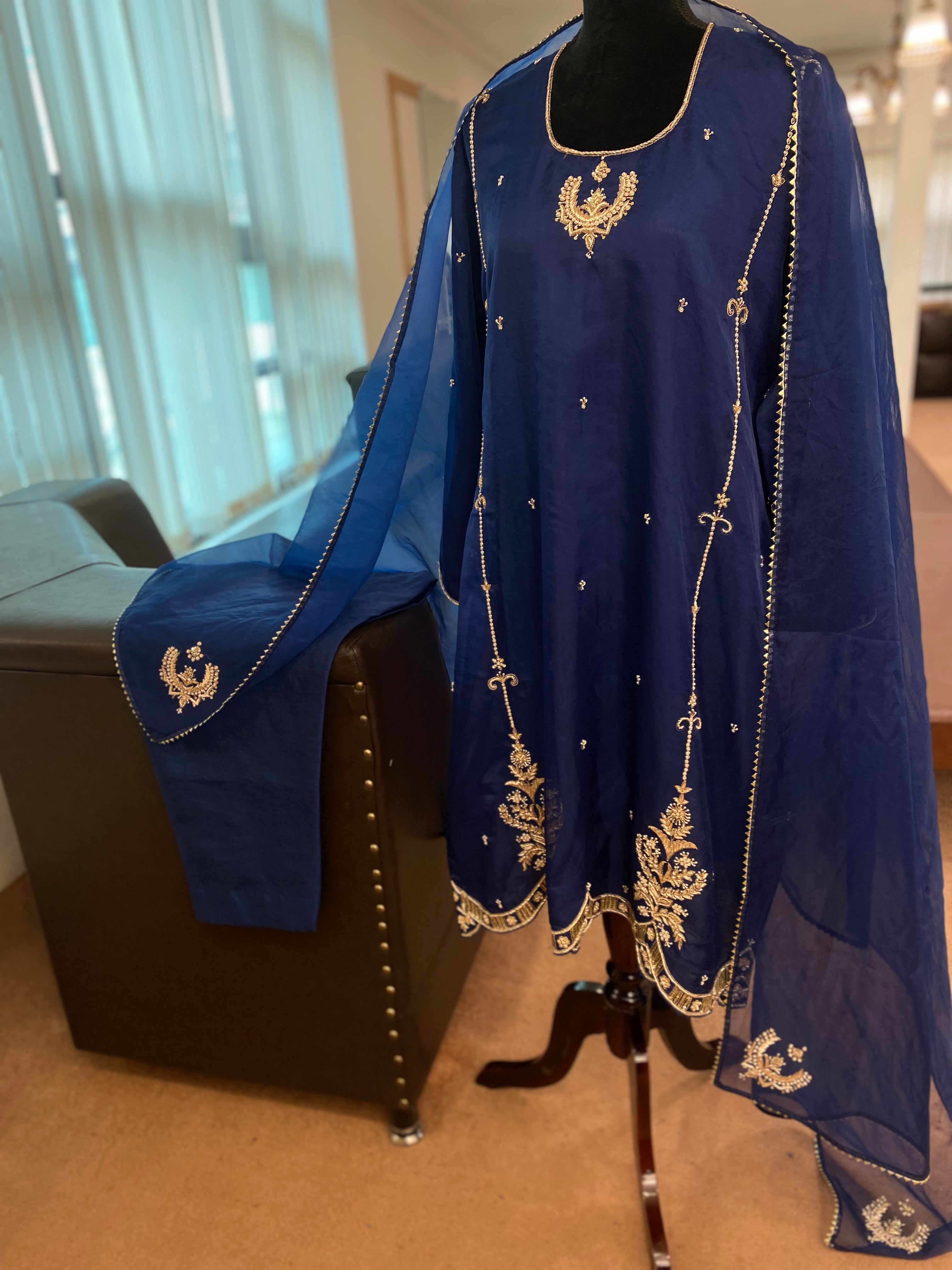 Hand embroidered organza dress 3pc stitched