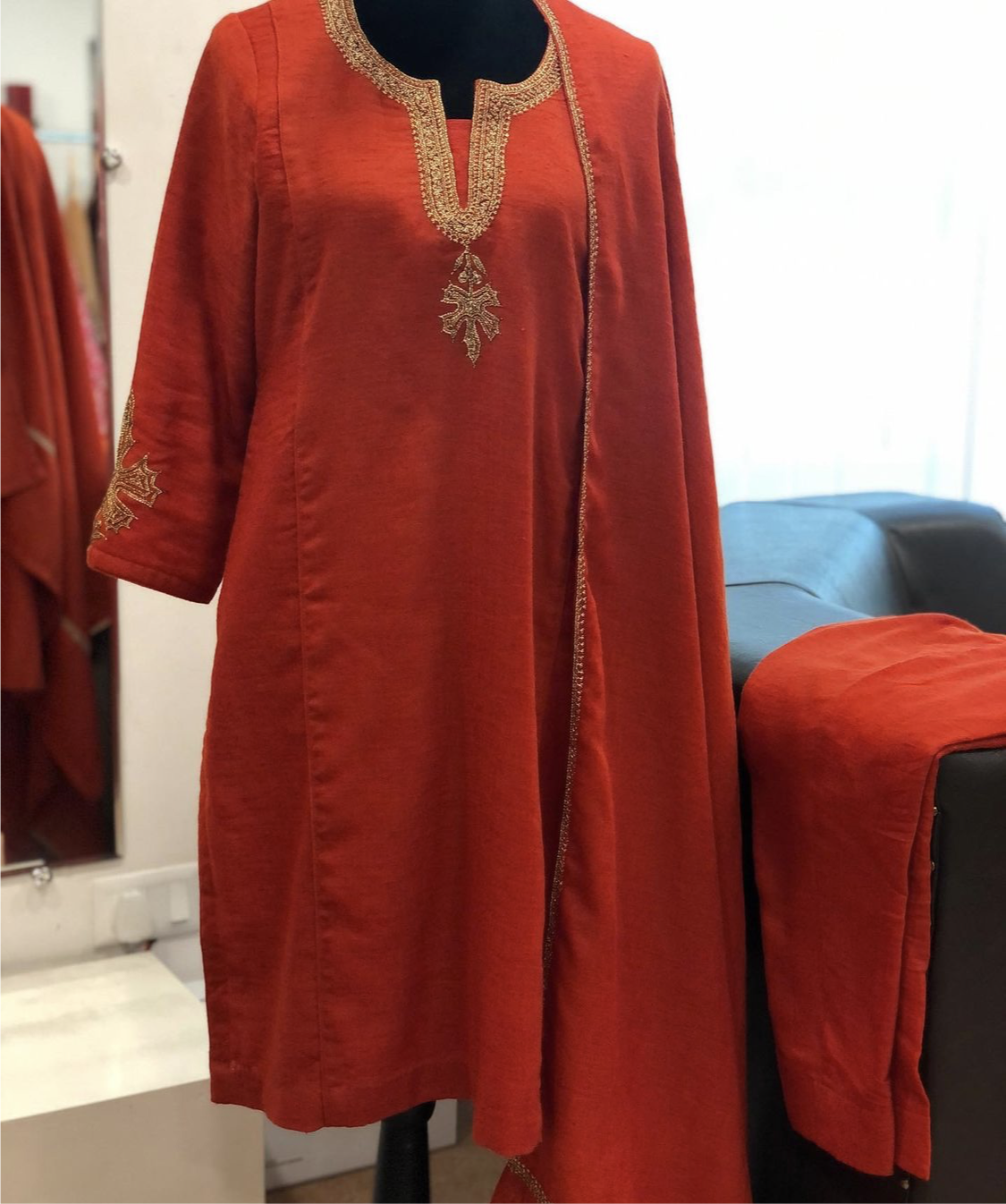 Pure pashmina wool blend Dress with Hand tilla