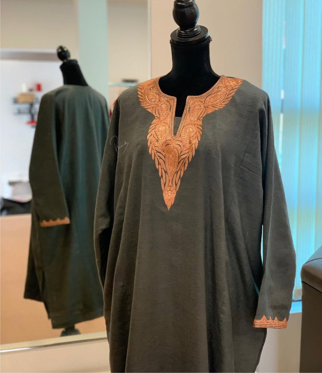 Pure pashmina blend pheran with hand tilla