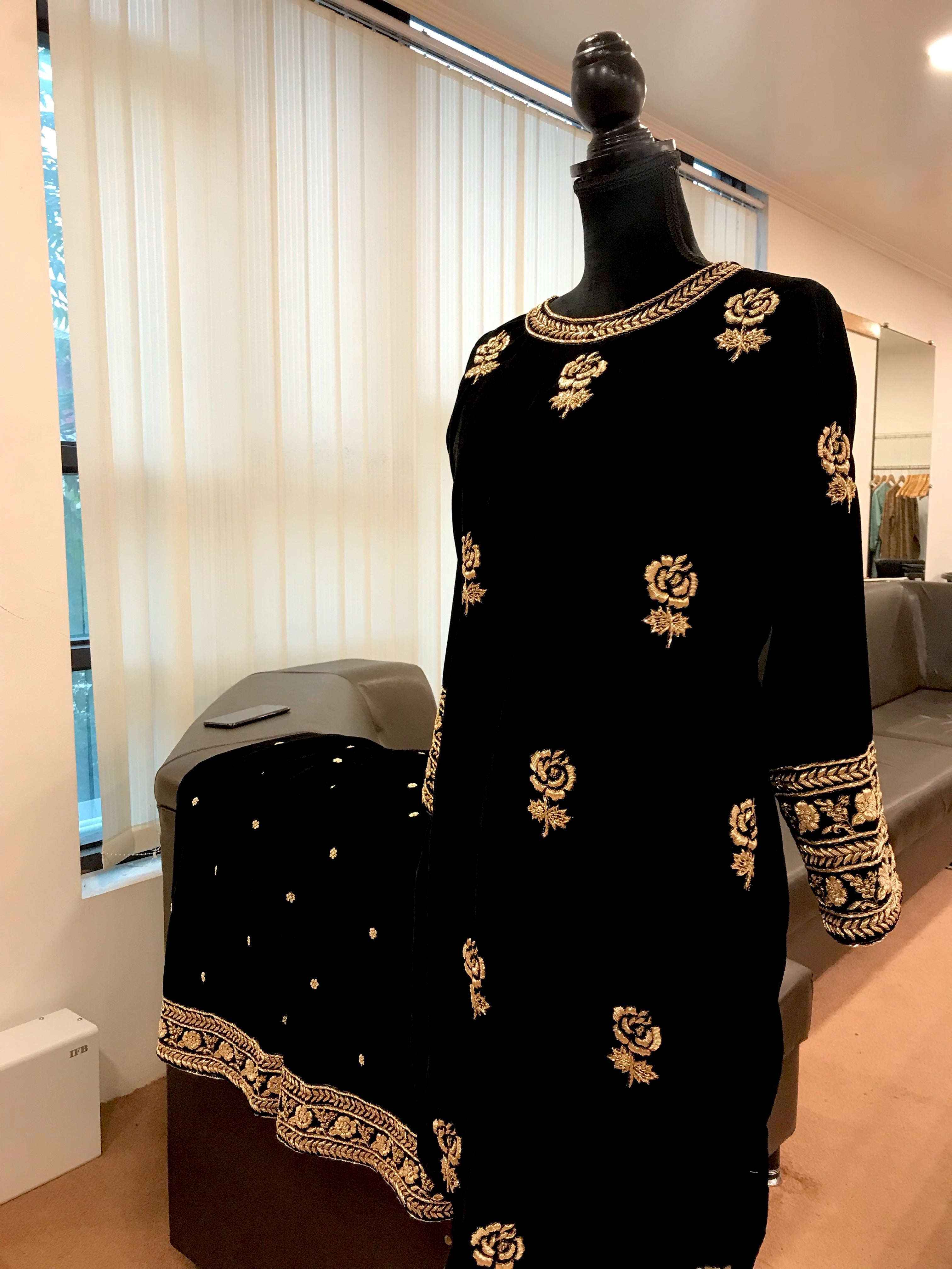 Handembroidered Velvet dress 2pc stitched