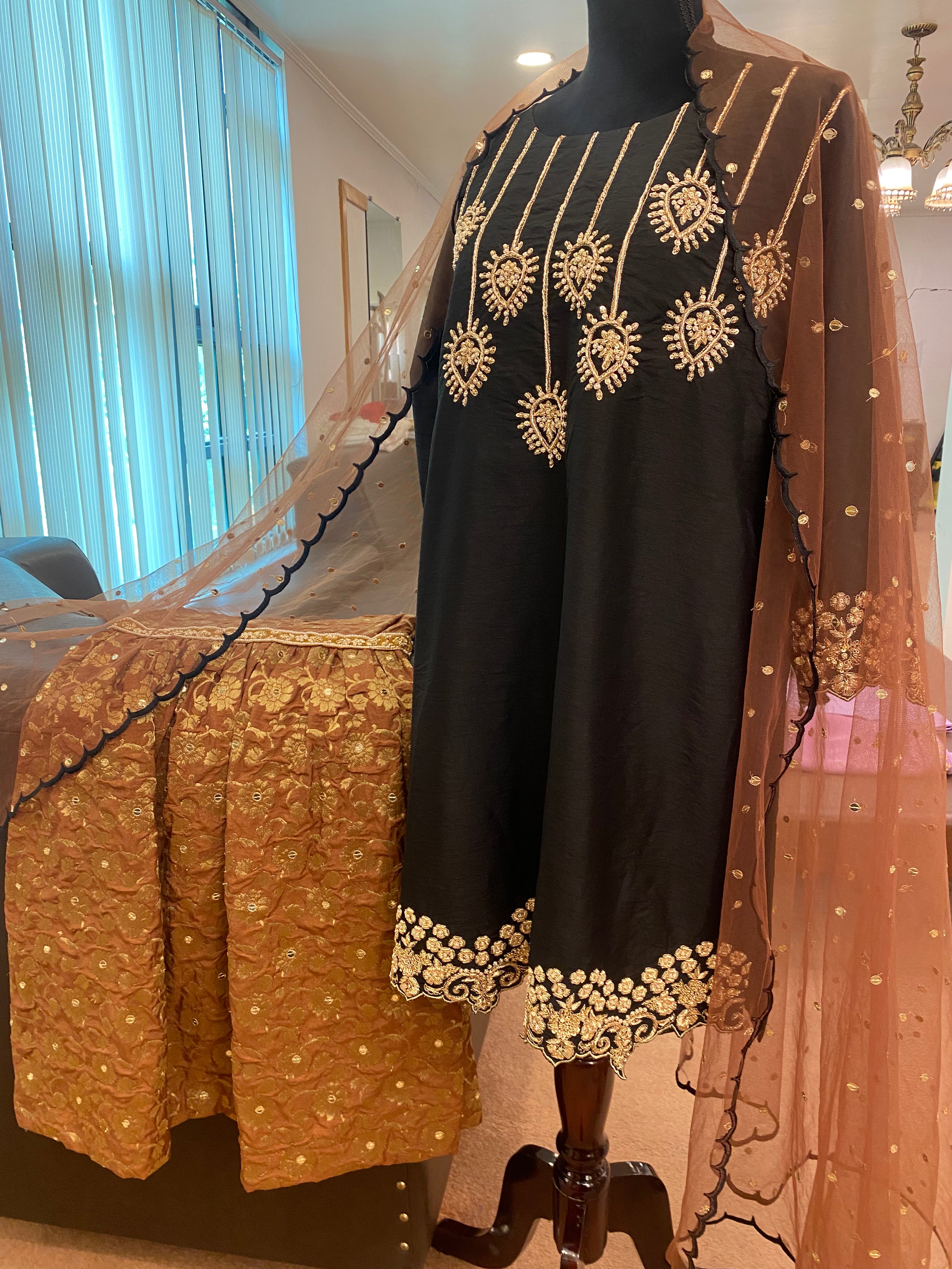 Hand embroidered Gharara dress 3pc stitched