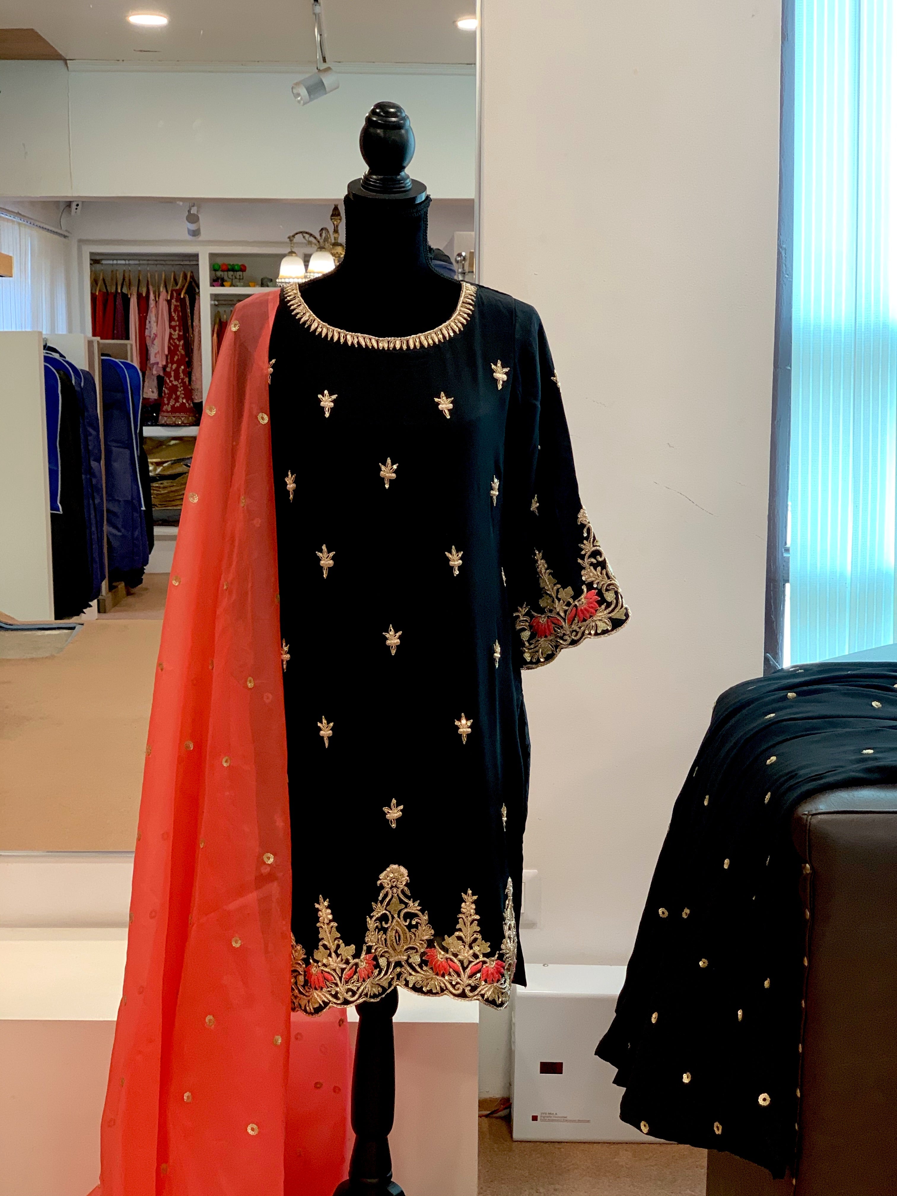 Handembroidered Crepe Sharara dress stitched