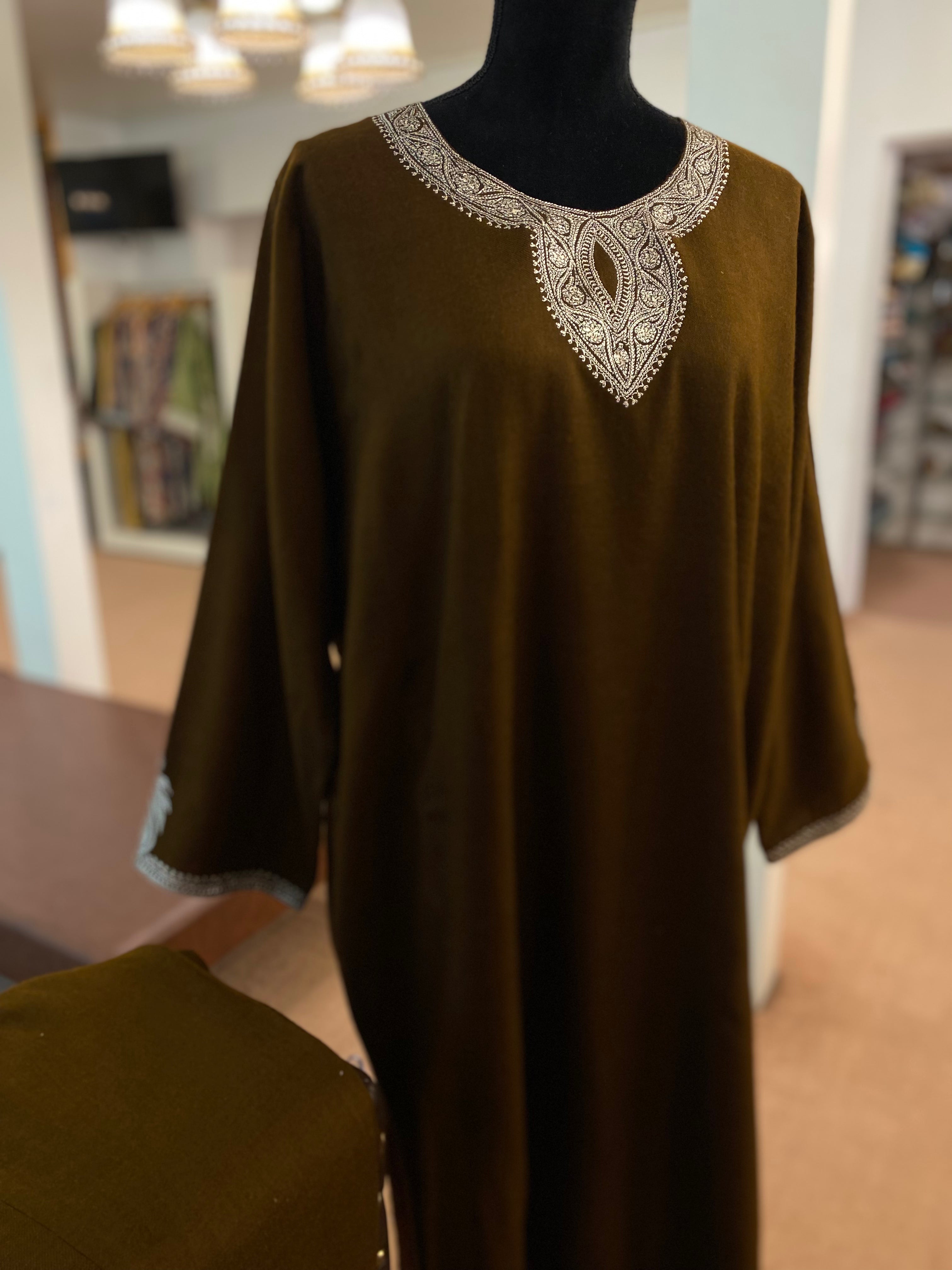 Pure pashmina blend coffee brown pheran set pwb180